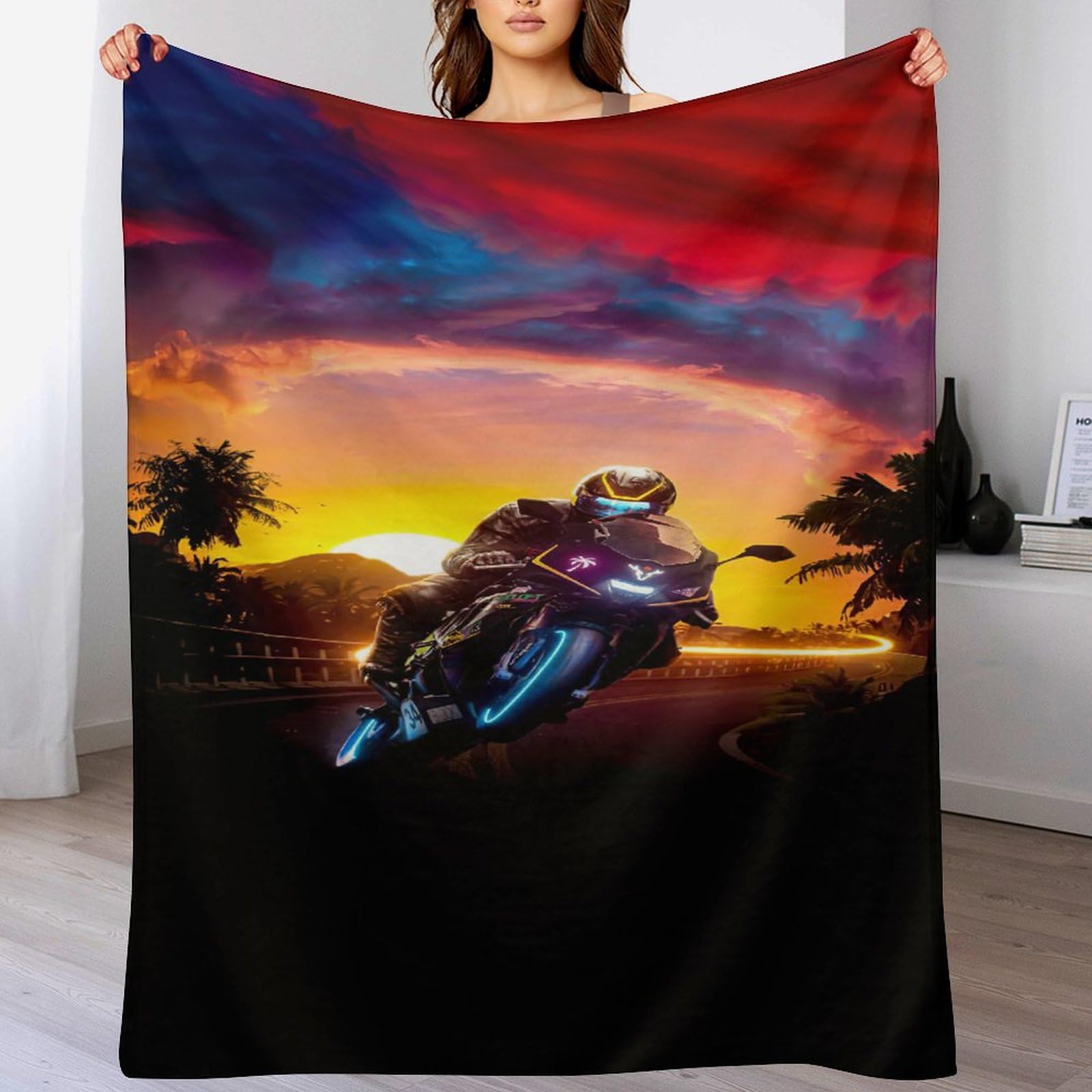 Plaid moto flannel doux effet velours pour jete de canape et lit