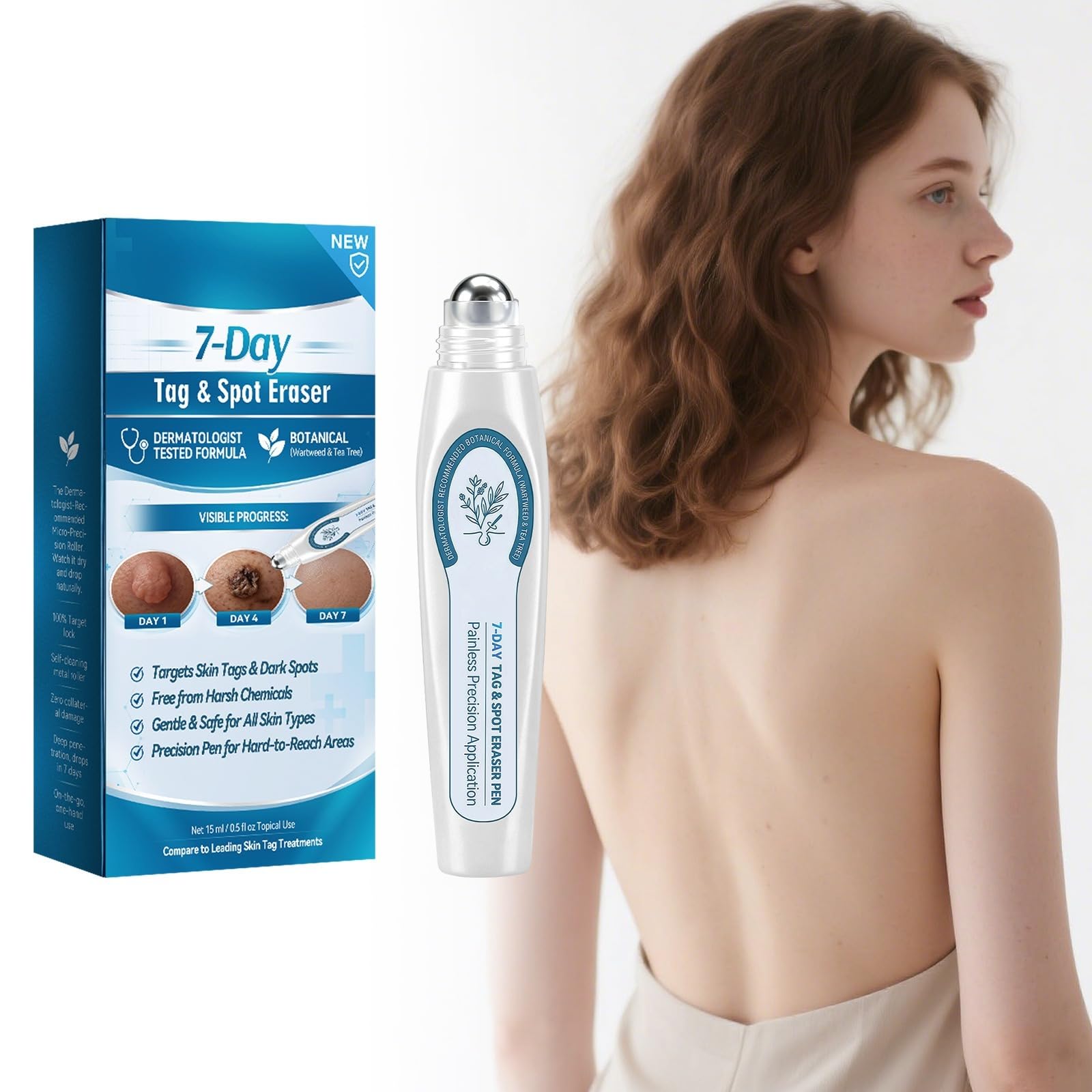 Eraser 7 giorni escrescenze e macchie – Roller gel naturale, uomo/donna. | per la cura della pelle Stimola il rinnovamento della pelle: Formula botanica con olio di tea tree e vitamina E.