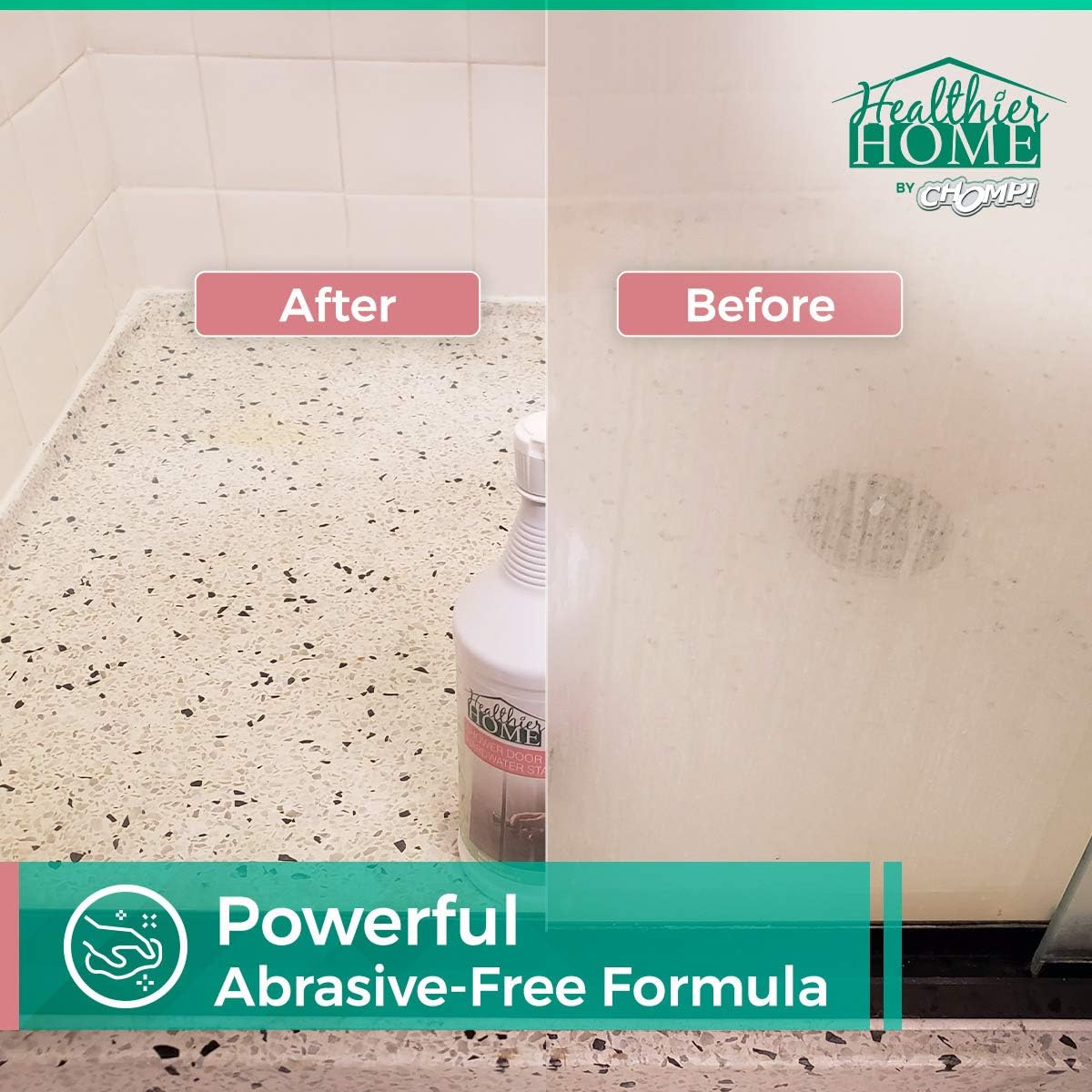 Shower Hard Water Stain Remover: Chomp Bathroom Gel Cleaner with Scum Shield for Glass, Fiberglass Door to Remove Hardwater Stains, Soap Scum, Calcium, Lime Scale, Grime - Citrus Grapefruit (32 oz) : Health & Household