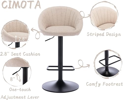 Miniatura 3 de CIMOTA Juego de 2 taburetes de bar giratorios ajustables y modernos sillas de bar con respaldo para comedor isla de cocina bar en casa altura de