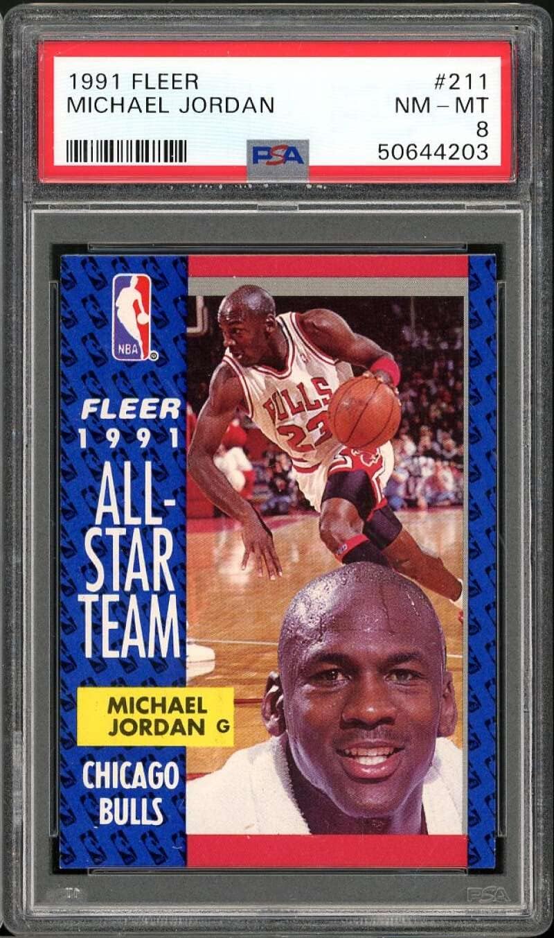 1991-92 Fleer #211 Michael Jordan PSA 8 Graded Basketball Card NBA All-Star Team 1991 1992 91 92