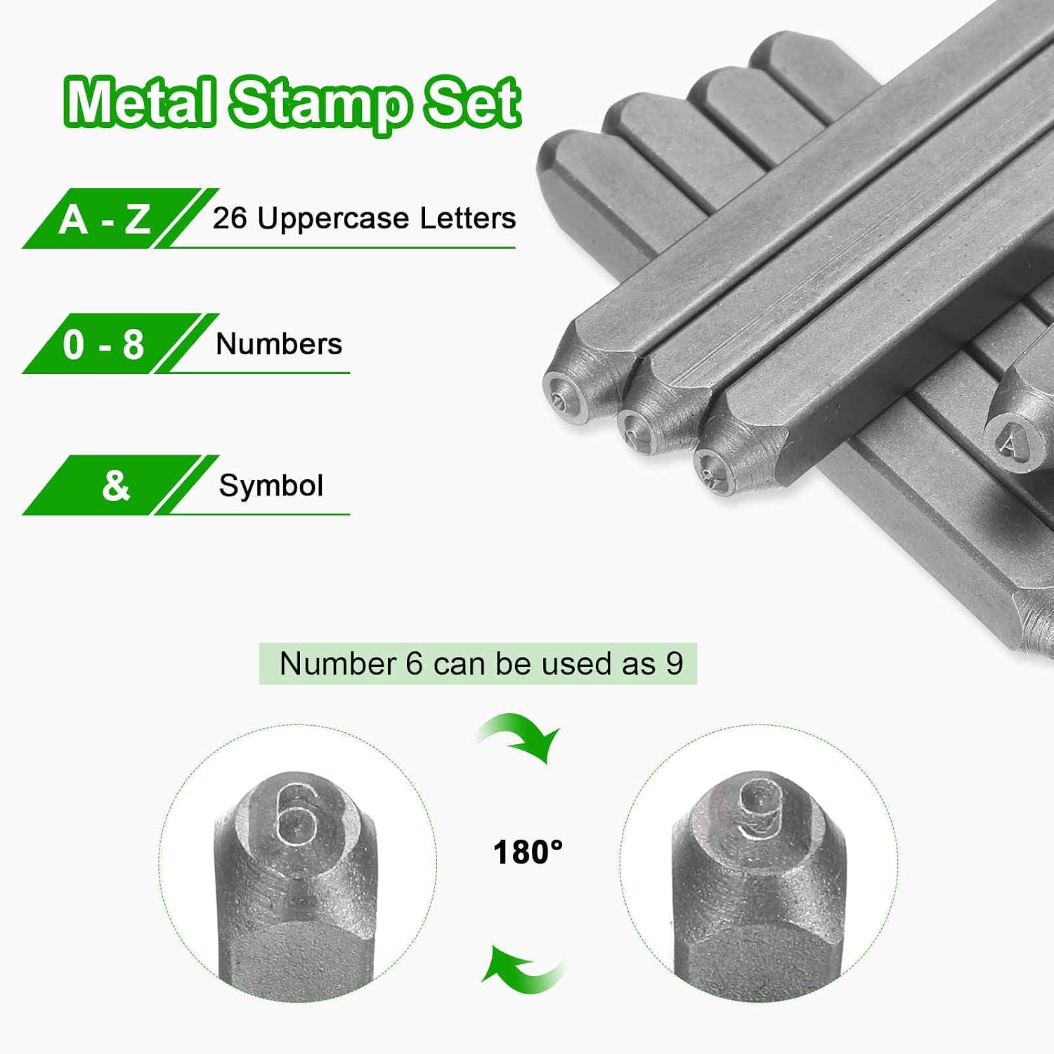 HARFINGTON 36pcs Metal Stamping Kit 1/8" (3mm) Steel Uppercase Letter and Number Punch Set (A-Z / 0-8 / "&" Symbol) Sandblasting Punch Press Tool for Imprinting Metal Plastic Wood Leather