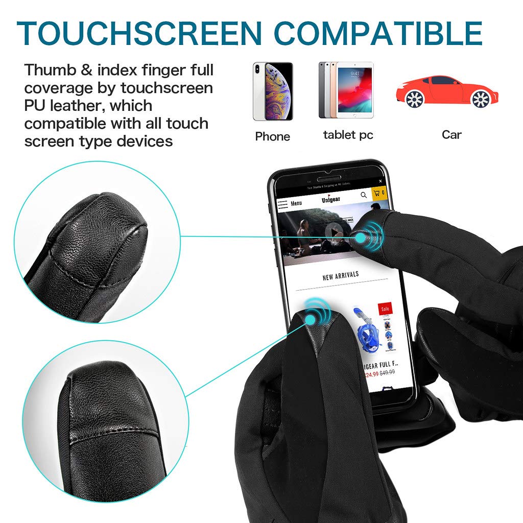 Unigear Guanti da Sci, Guanti da Snowboard Touchscreen Resistenza all'Acqua Guanti Caldi Termici Antiscivolo Invernali Antiscivolo per Sci, Snowboard, Ciclismo, Arrampicata