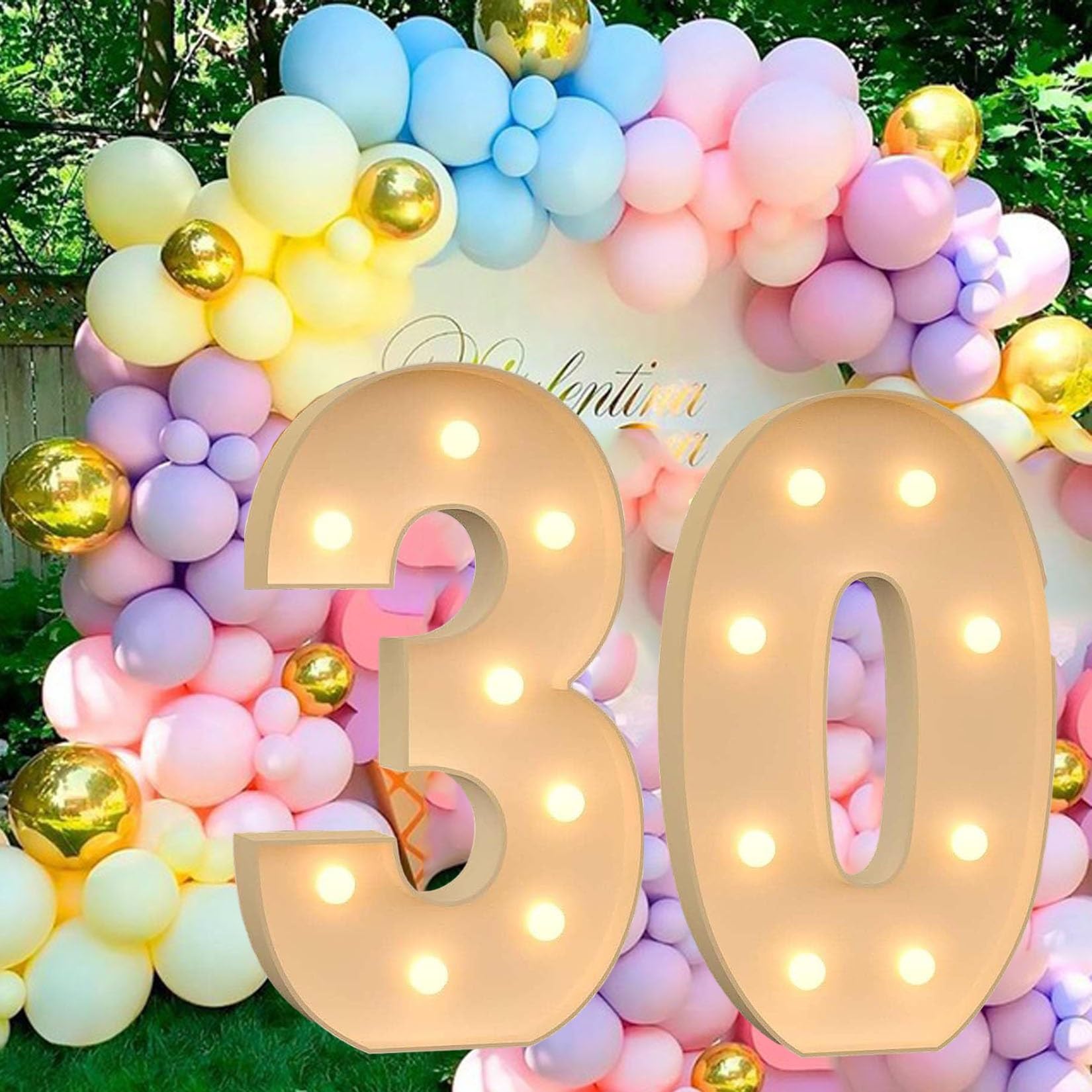 Números Iluminados De 40 Pulgadas, Luces De Letras De Números De Marquesina, Números De Mosaico For Números De Marquesina Gigantes, Decoraciones De Aniversario, Decoración De Fiesta De Bodas(30,100cm/