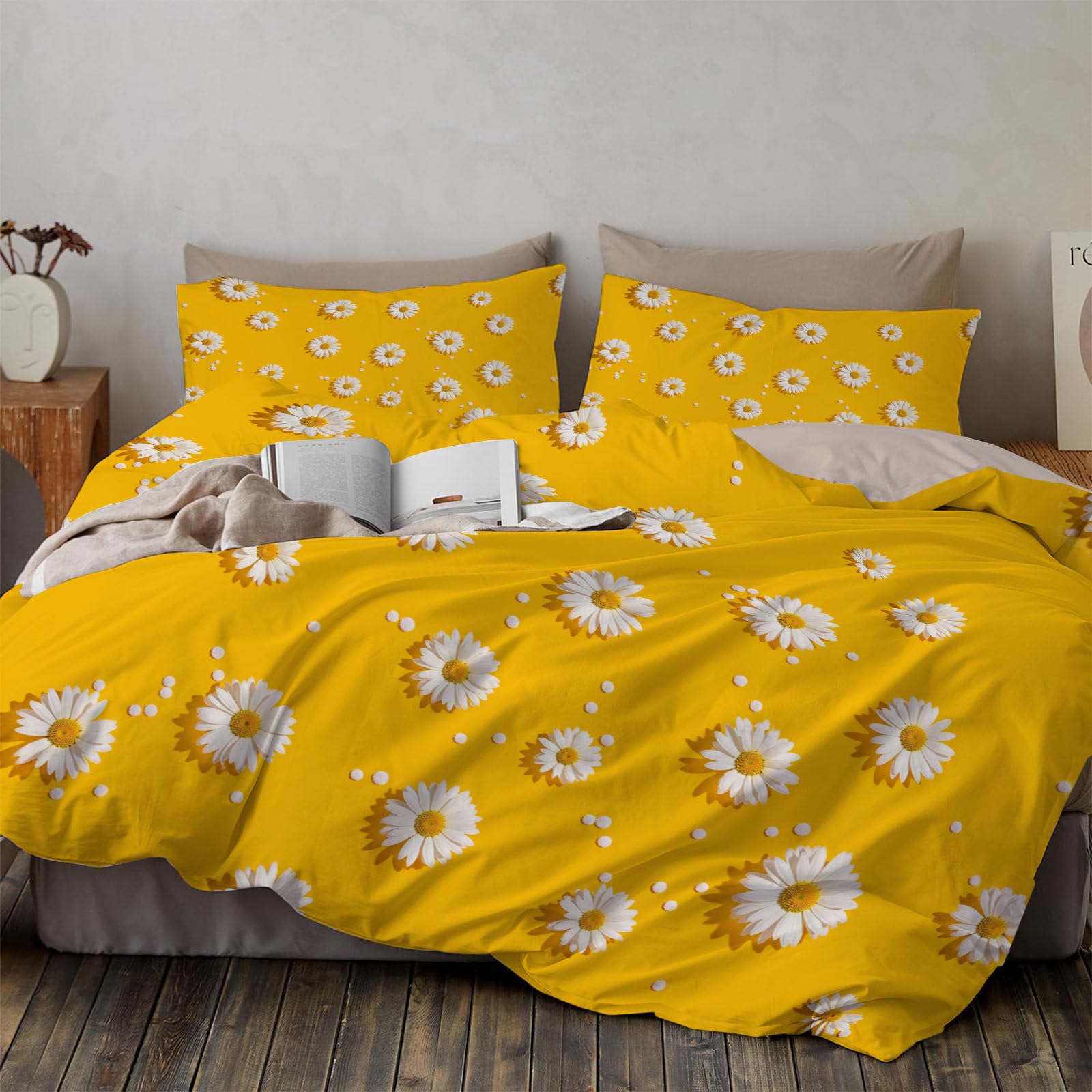 Parure de lit 140x200 blanche motif fleur et taie d'oreiller 65x65