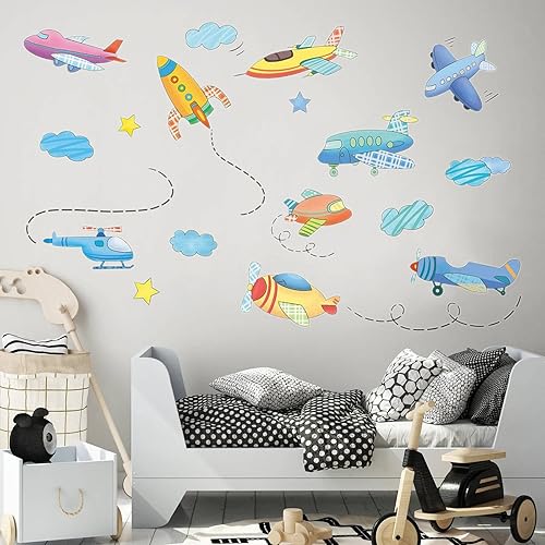 Miniatura 5 de Calcomanías de pared de avión para dormitorio, decoración de pared para sala de estar, habitación de niños, decoración de pared