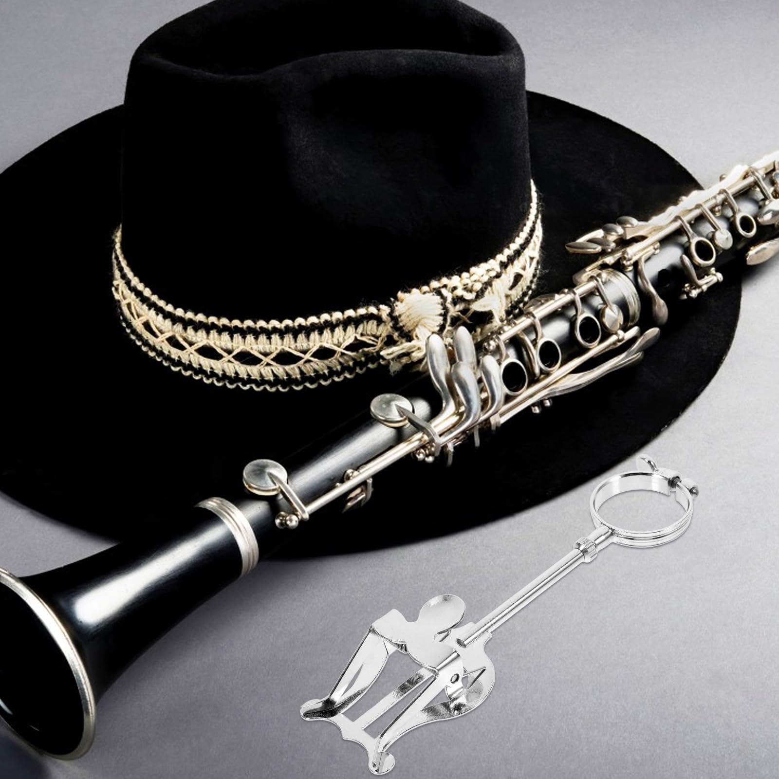 POPETPOP Soporte para Partituras de Clarinete Portátil, Clip para Partitura Musical, Hierro Plata, Sujeta la Partitura con Firmeza para Marcha