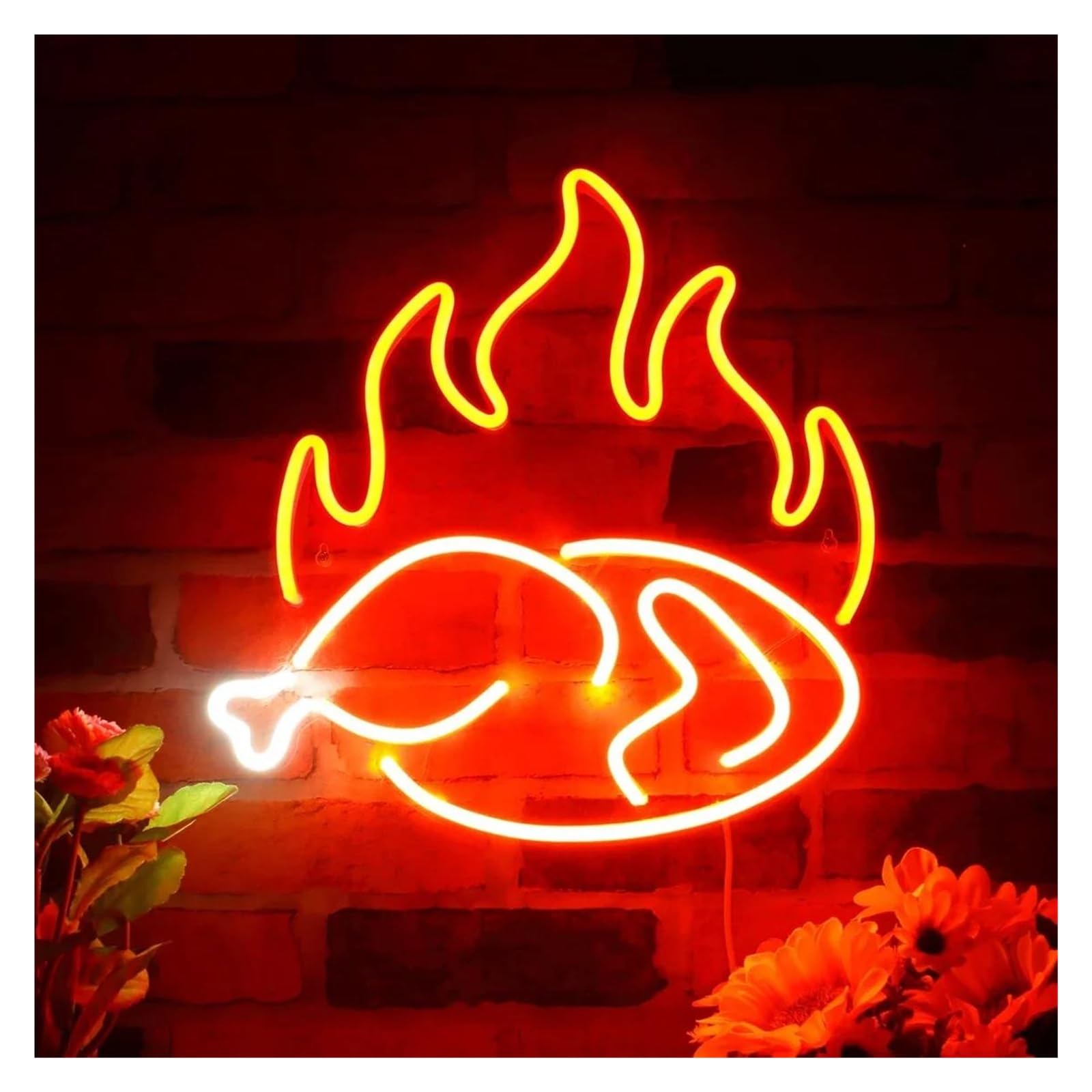 Lemst One Color Signs Lamp Roast Chicken Neon Signs Usb Powered Adjustable Brightness Chicken Shop Neon Lights, Signboard For Restaurant Decor 35Cmx40cm