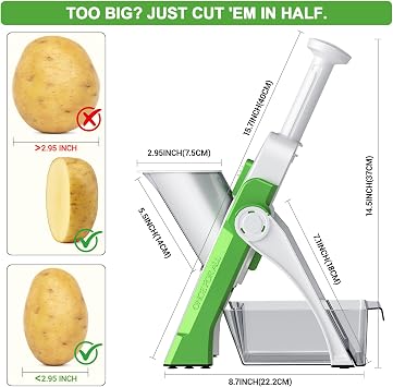 SupMaKin Safe Mandoline Vegetable Slicer,Adjustable Potato Chopper 1-8 mm | multifunction Veg Chopper to Slice, Dice, Julienne,Food Cutter Stainless Steel Blades,Dishwasher Safe Kitchen Gadgets Gray