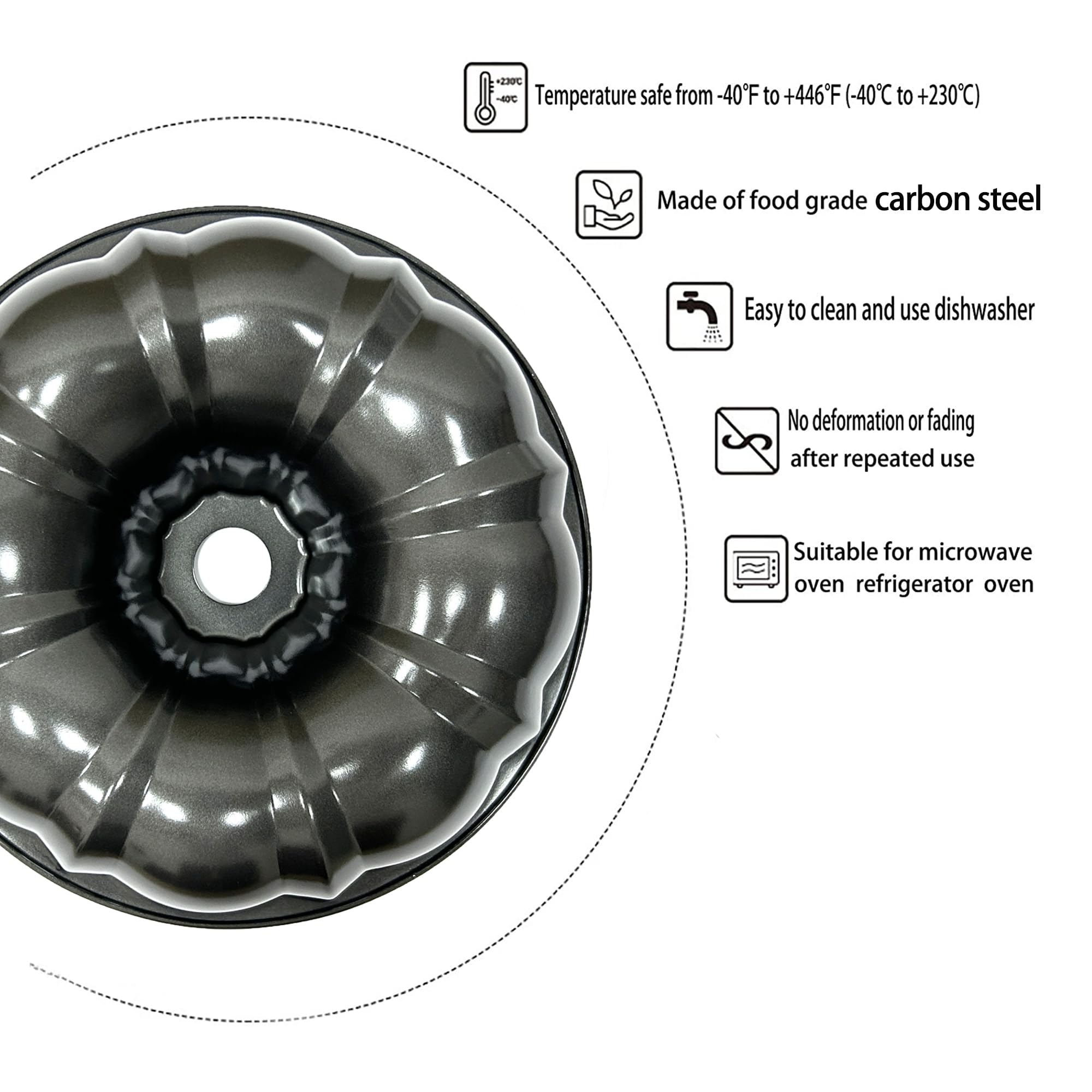 Classic Bakeware - Molde estriado antiadherente de 9.5 pulgadas, tubo de acero al carbono resistente, color gris 3