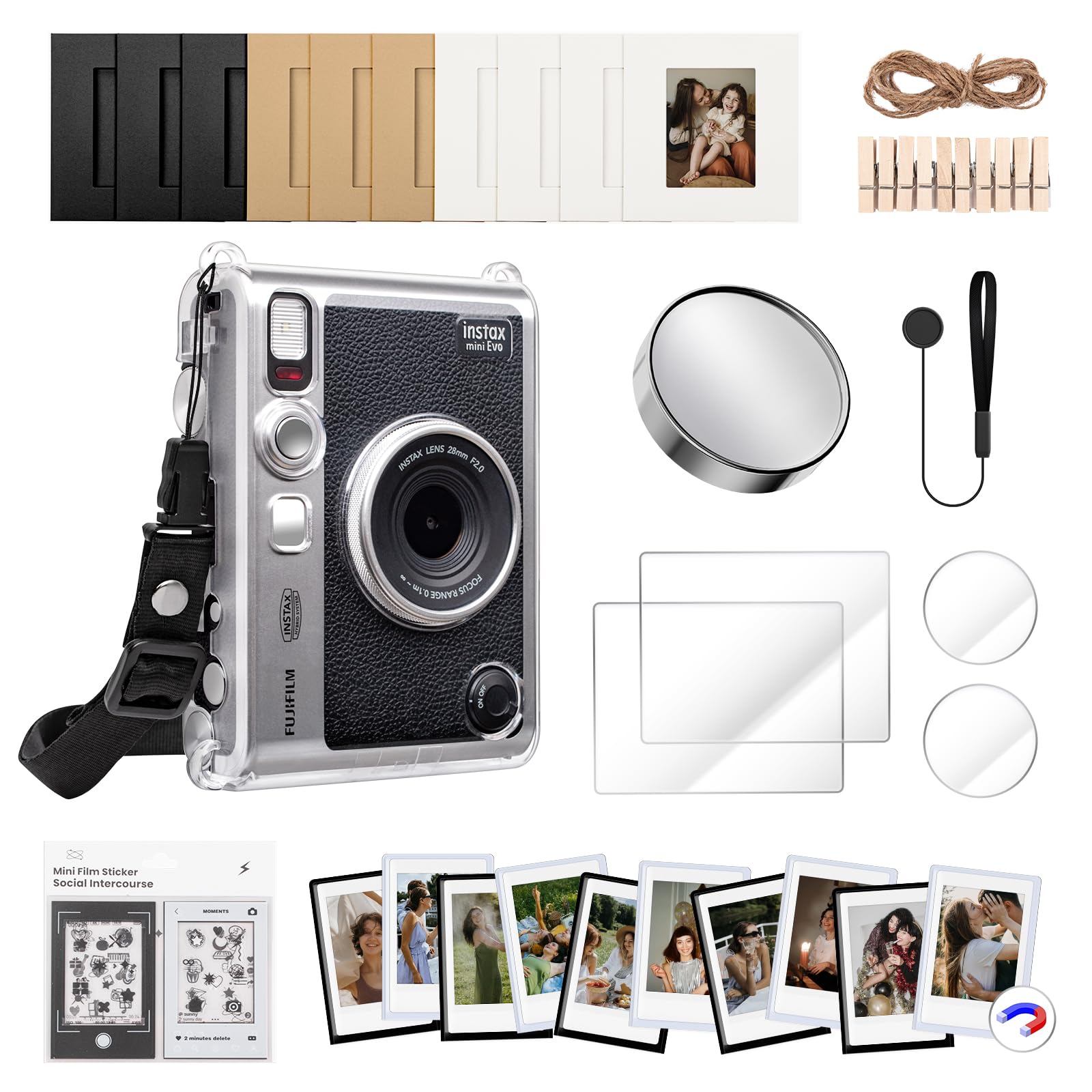HIYQIN Mini EVO Camera Case and Accessories Bundle, for Fuji Mini EVO Leather Case/Screen Protector/Album/Frames/Stickers