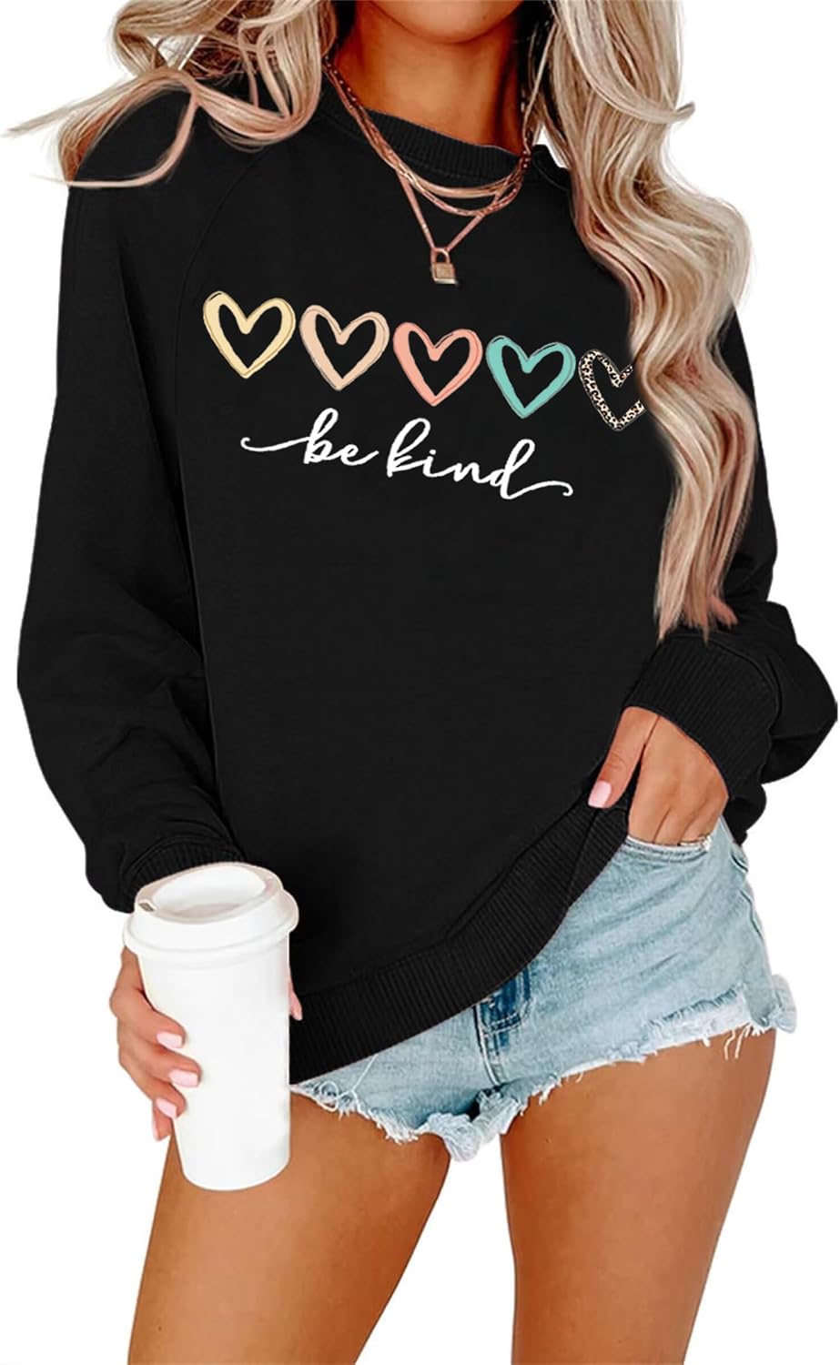 Be Kind Sweatshirt for Women Inspirational Casual Long Sleeve Pullover Crewneck Loose Fit Teacher Kindness Tops