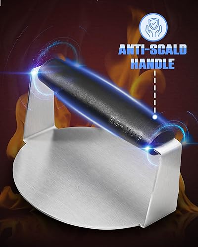 Miniatura 3 de BS-VOG Prensa de hamburguesas, trituradora de hamburguesas redonda de 6 pulgadas para plancha con mango antiquemaduras, prensa de hamburguesas de