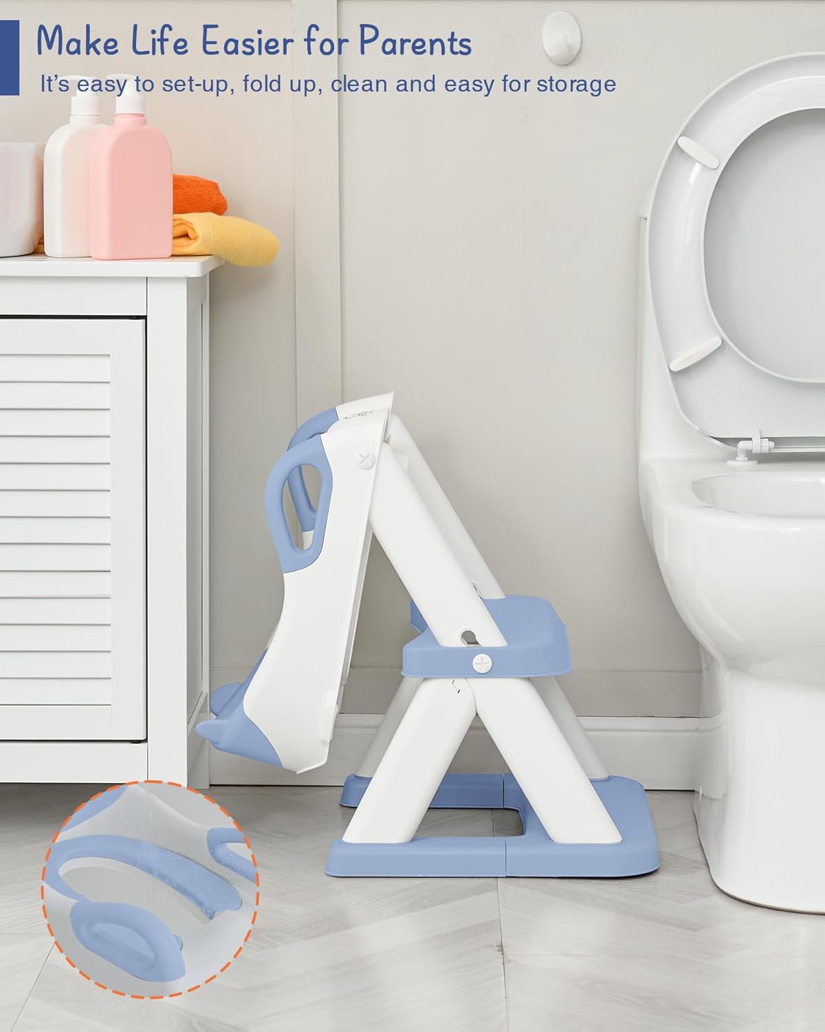 Forbena Boys Potty Training Seat with Step Stool Ladder, Toilet Potty Seat for Baby Boy Toddlers, Kids Chair Stairs with Handles and Soft Cushion (White and Blue) - Image 6