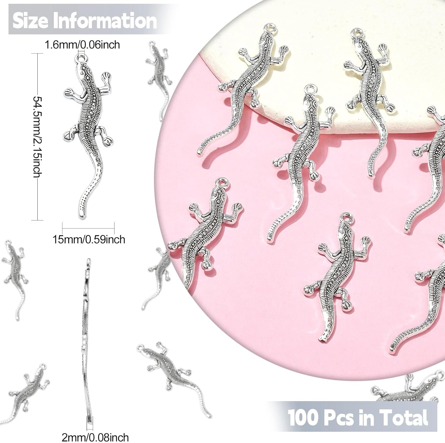 Ipotkitt 100 Pcs Vintage Style Charms Big Lizard Charms Reptile Geckos Charms Animal Charms Bulk for Jewelry Findings DIY Bracelet Necklace Crafts - Image 2