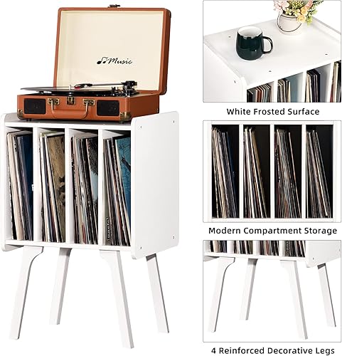 Miniatura 6 de LELELINKY - Soporte para tocadiscos, mesa de almacenamiento para discos de vinilo con 4 gabinetes, almacena hasta 100 álbumes, moderna mesa para
