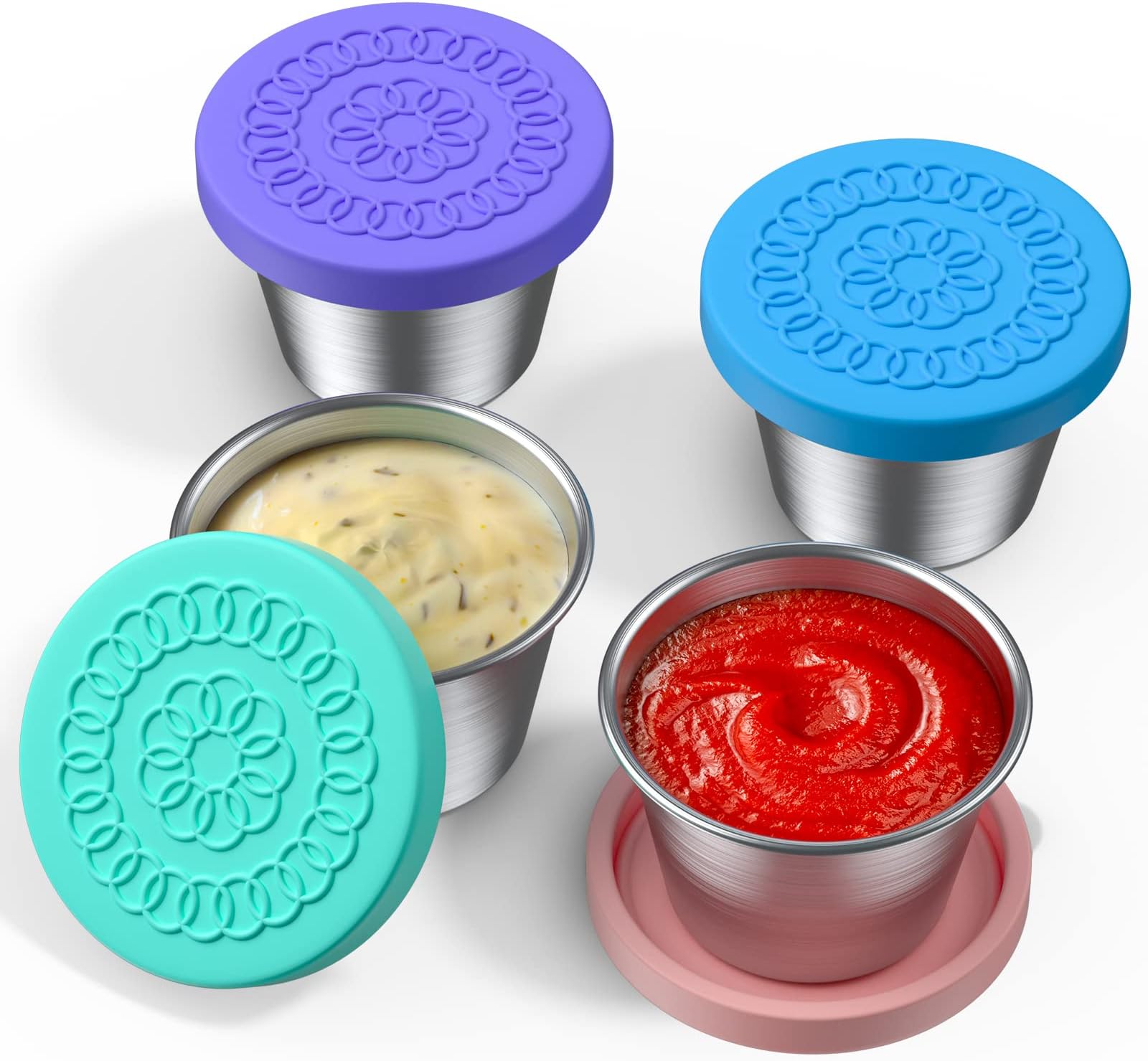 Salad Dressing Container To Go, 2.4 Oz/70ml Snack Lunch Containers for Kids Lunch, 4 Pack Small Condiment Containers with Leakproof Lids, Reusable Sauce Cups for Kitchen School Picnic Travel,No BPA.