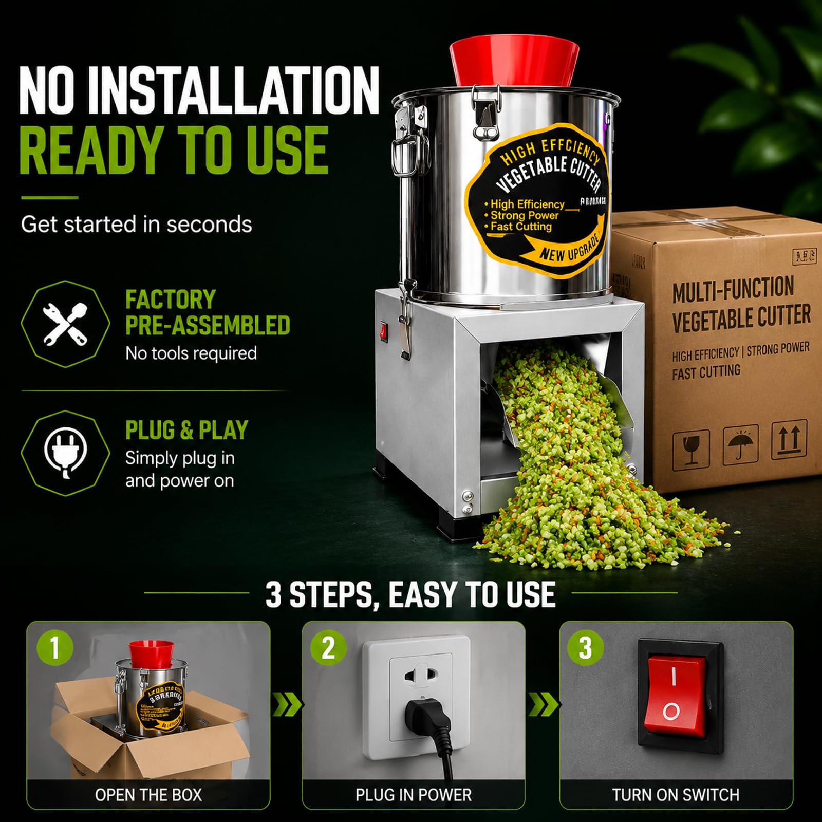 Picadora Eléctrica Comercial De Verduras, Procesador De Alimentos Multifuncional De Acero Inoxidable, Con Boca De Entrada Ancha De 32 Cm; Trituradora De Alimentos Para Aves Y Repollo 2200W