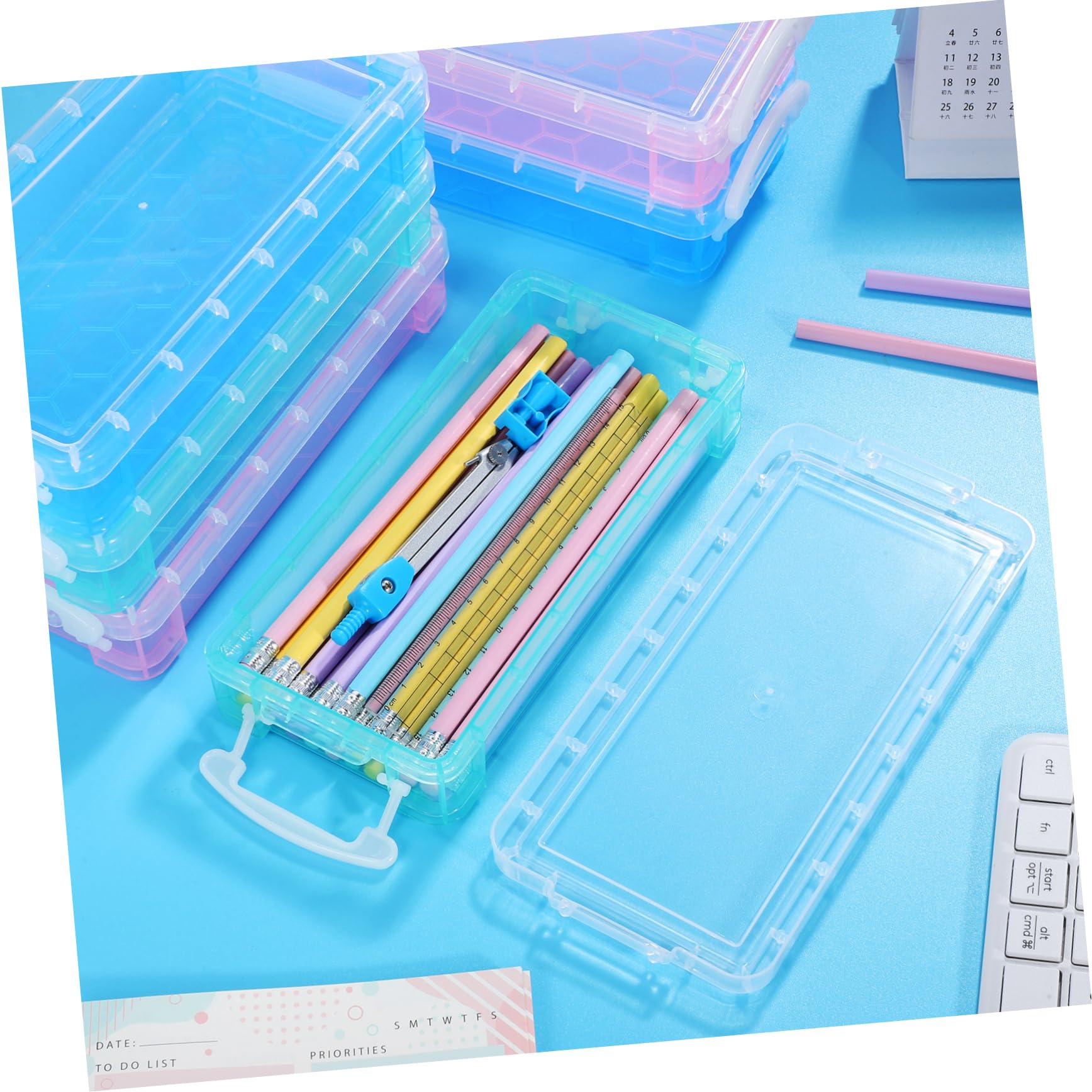 6pezzi Scatola Portapenne Trasparente Da Organizer Per Cancelleria e Materiali Artistici Per Scuola e Progetti Creativi