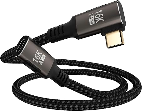 Right Angle usbc Extension Cable 3.3ft Thunderbolt 5/4/3 Extender 80Gbps Data Transfer, USB c Male to Female 90 Degree Extension Cable, 8K/16K Display/PD3.1 240W Fast Charging