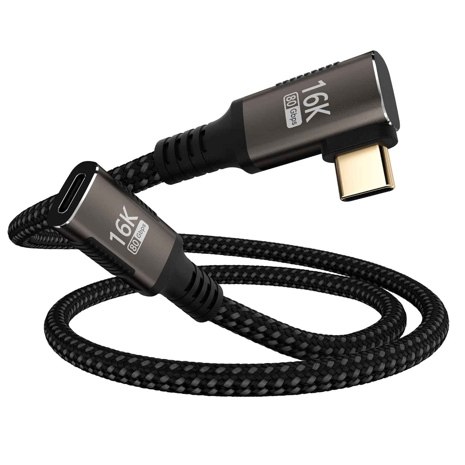 Right Angle usbc Extension Cable 3.3FT Compatible with Thunderbolt 5/4/3 Extender 80Gbps Data Transfer,USB c Male to Female Extension 90 Degree Cable,8K/16K Display/PD3.1 240W Fast Charging.