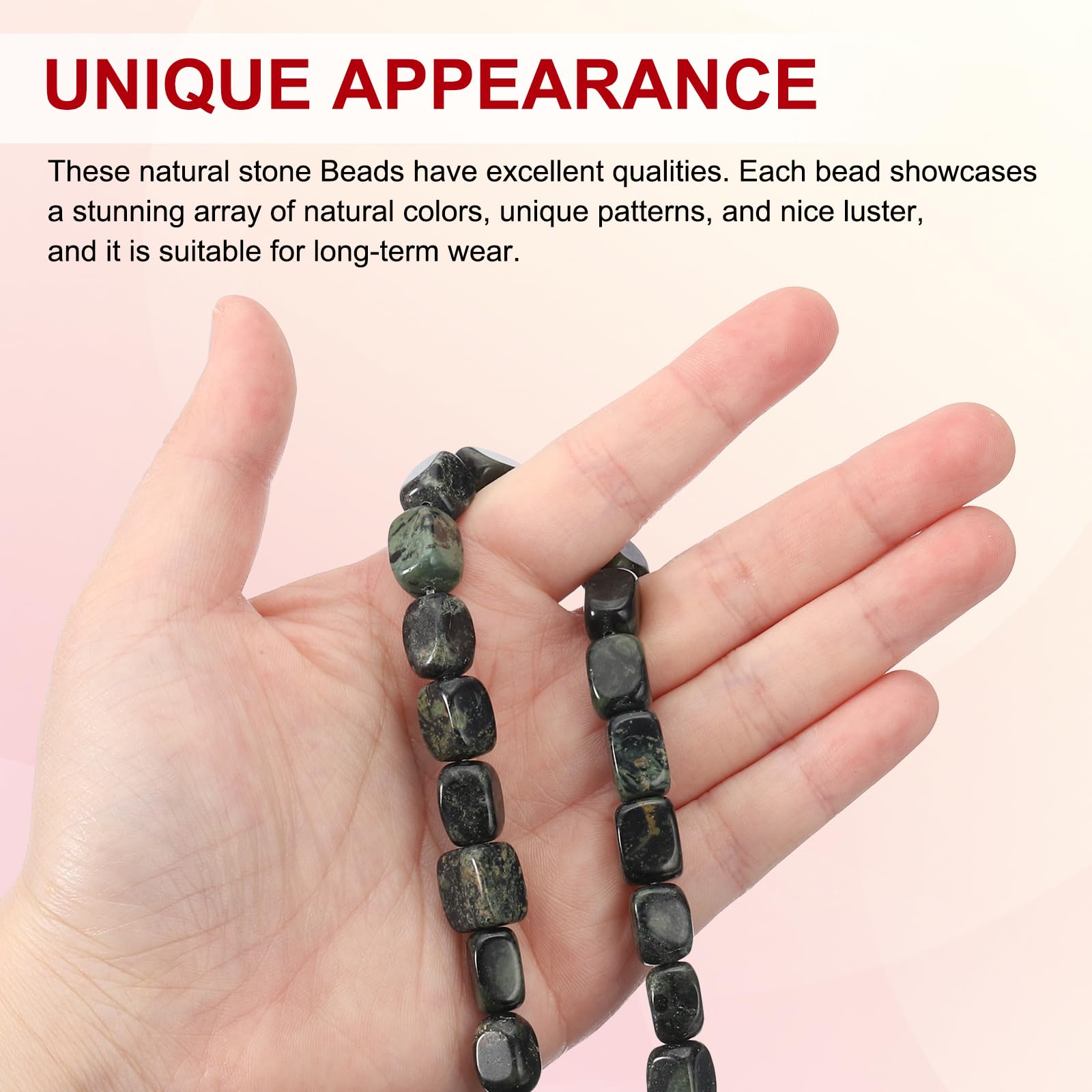 PATIKIL 12x8mm Natural Stone Gemstone Beads for Jewelry Making 1 Strand 15"/38cm Cuboid Loose Spacer Beads Crystal Agate Beads for Bracelet Necklace DIY Art Craft Black Green - Image 3