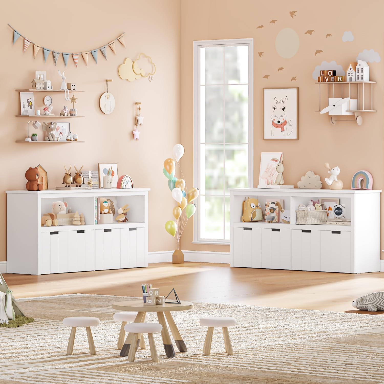 FOREHILL Meuble Rangement Enfant Rangement Jouet Enfant avec 4 Tiroirs Roulants Armoire de Rangement pour Chambre d’Enfant Salle de Jeu 120x33x61,5cm Blanc
