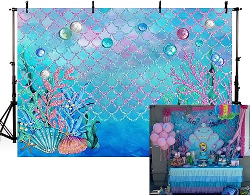 MEHOFOND Fondo de fotografía azul bajo el mar de 7 x 5 pies, decoración de fiesta de cumpleaños para niña, decoración de fiesta de cumpleaños,