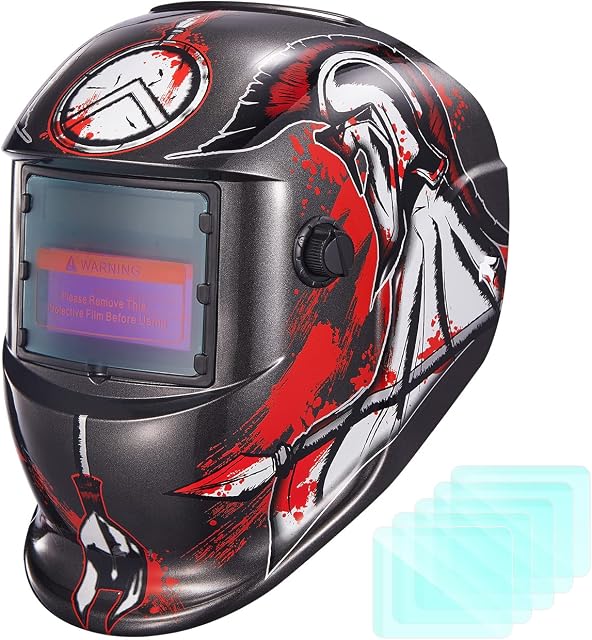 Automatic Darkening Solar Welding Mask Welding Helmet, 9-13 DIN Adjustable, Delayed Dimmable, Pack of 5 Replacement Lenses for MIG, MAG, Welding Cutting (Knight)