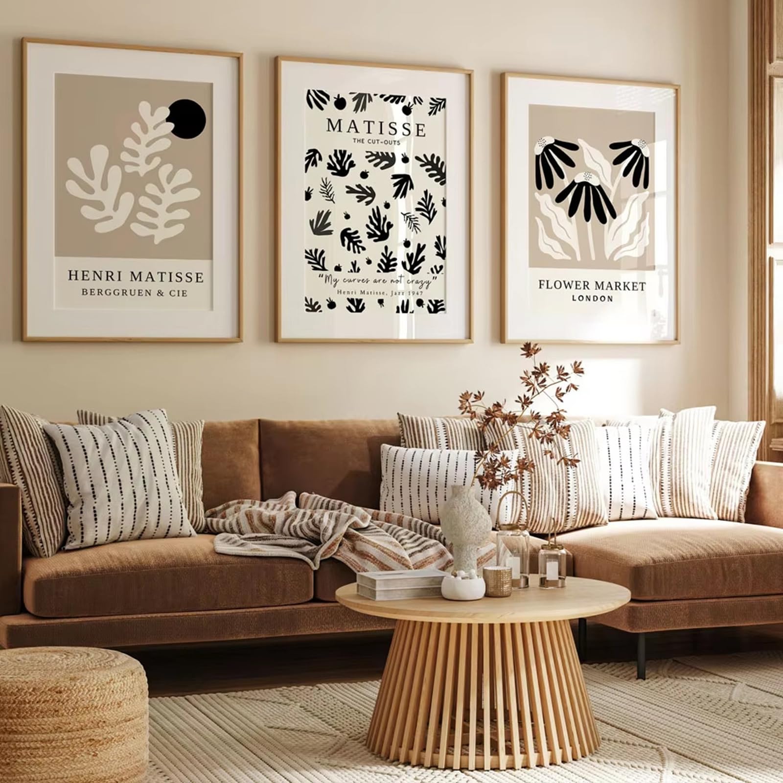 Zbello B Set Of 3 Posters, Oho Matisse Wall Art, Abstract Geometric Flower And Plant Posters, Modern Canvas Wall Decoration, Art Prints For The Living Room And Edroom, Unframed (30X40cm,)
