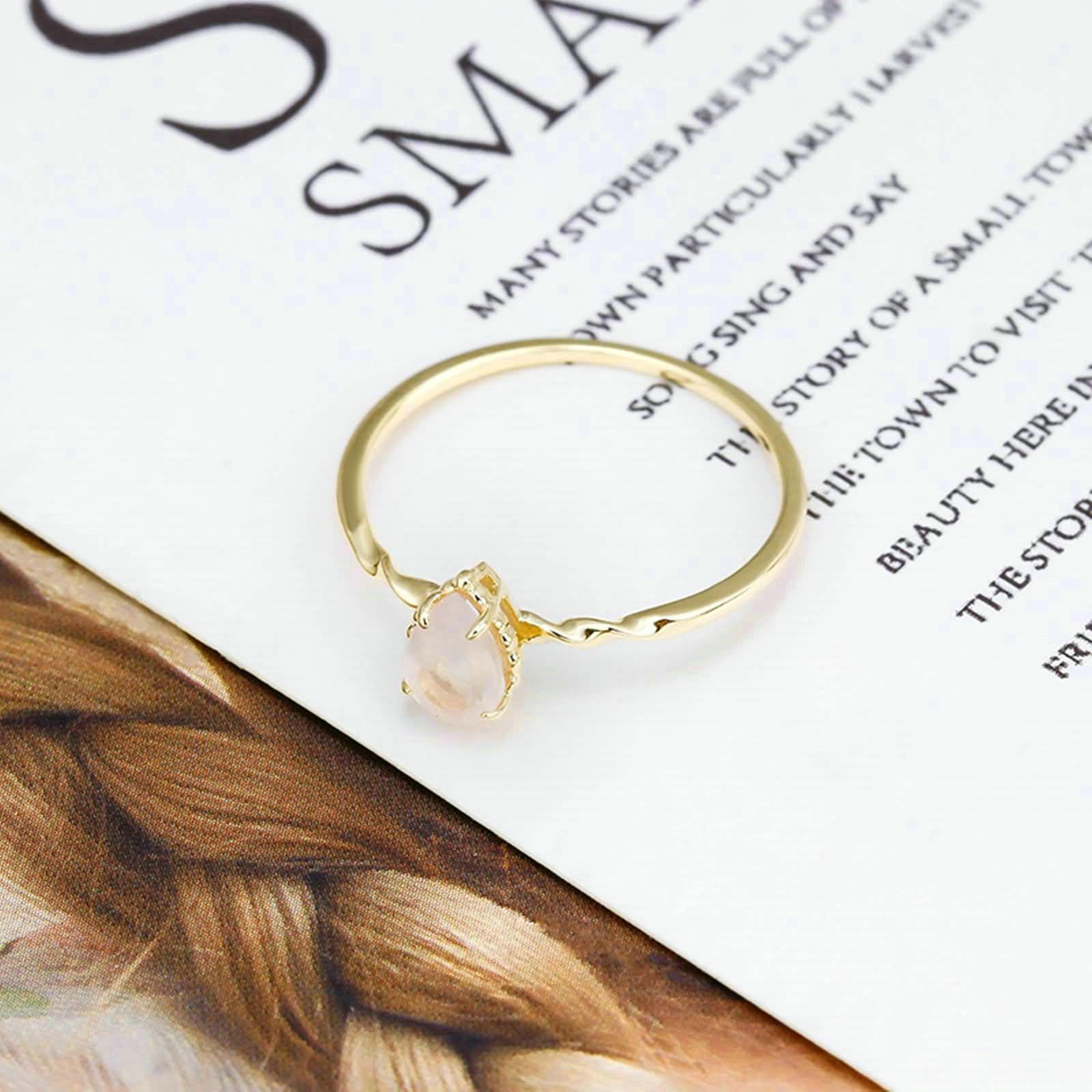Anillo para mujer, oro de 18 quilates, con forma de pera, cristal rosa, anillo de compromiso, vintage, para mujer