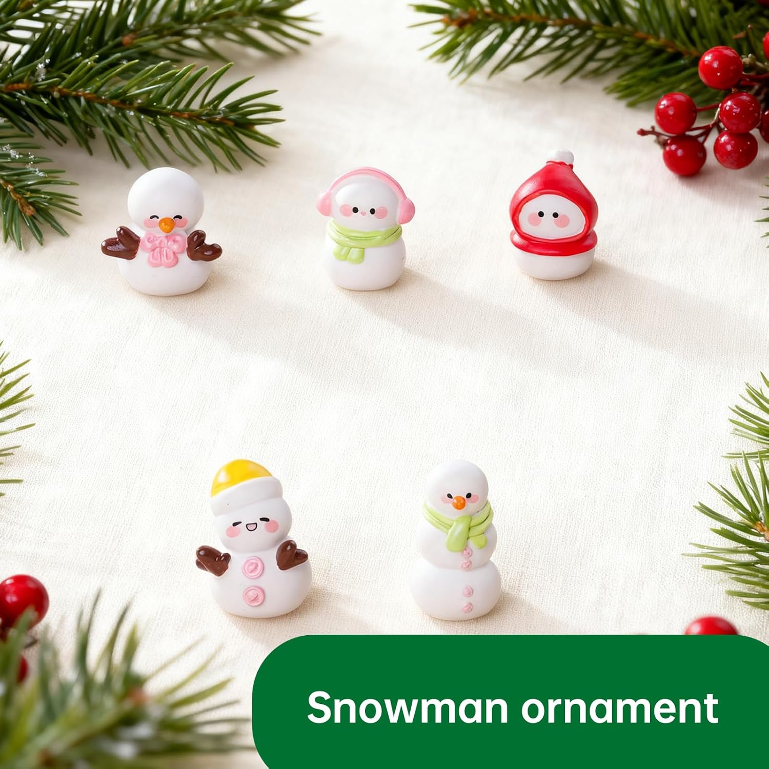 100Pcs Mini Resin Christmas Snowman 5 Types Little Tiny Resin Winter Figurines Mini Snowman for Garden Decor