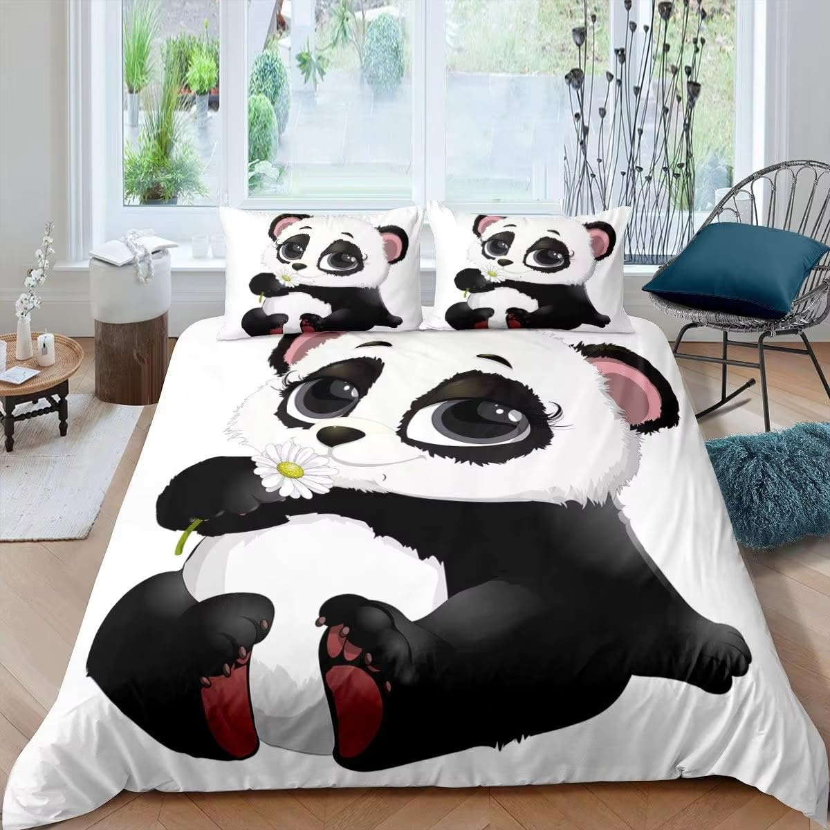 NDXRWDZR Super King Size Duvet Set Cute Panda Duvet Cover with Zipper Closure Bedding for Aldults Kids Soft Breathable Microfiber Cover 260x220 cm + 2 Pillowcases 50x75 cm