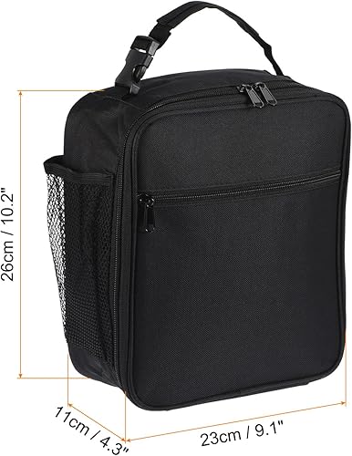 Miniatura 2 de PATIKIL Lonchera aislada, lonchera impermeable con bolsillosasa, bolsa de almuerzo portátil para oficina, trabajo, picnic al aire libre, color negro