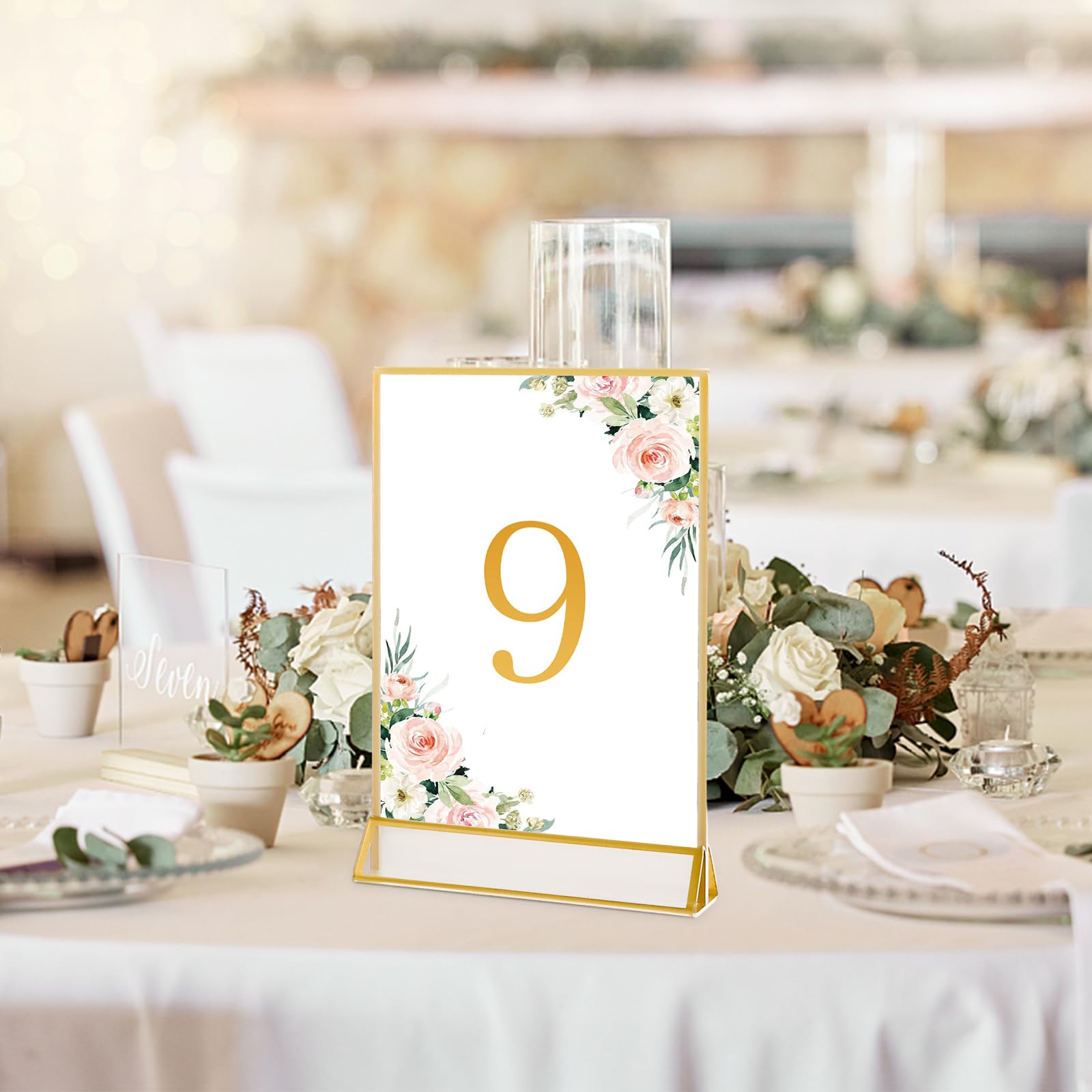 DAJAVE Cadres Photos Dorés Double Face 13x18CM - Pack de 12 - Porte-numéros de table dorés en acrylique, chevalets de table transparents pour affiche, porte-menus, cadres photos (A6)