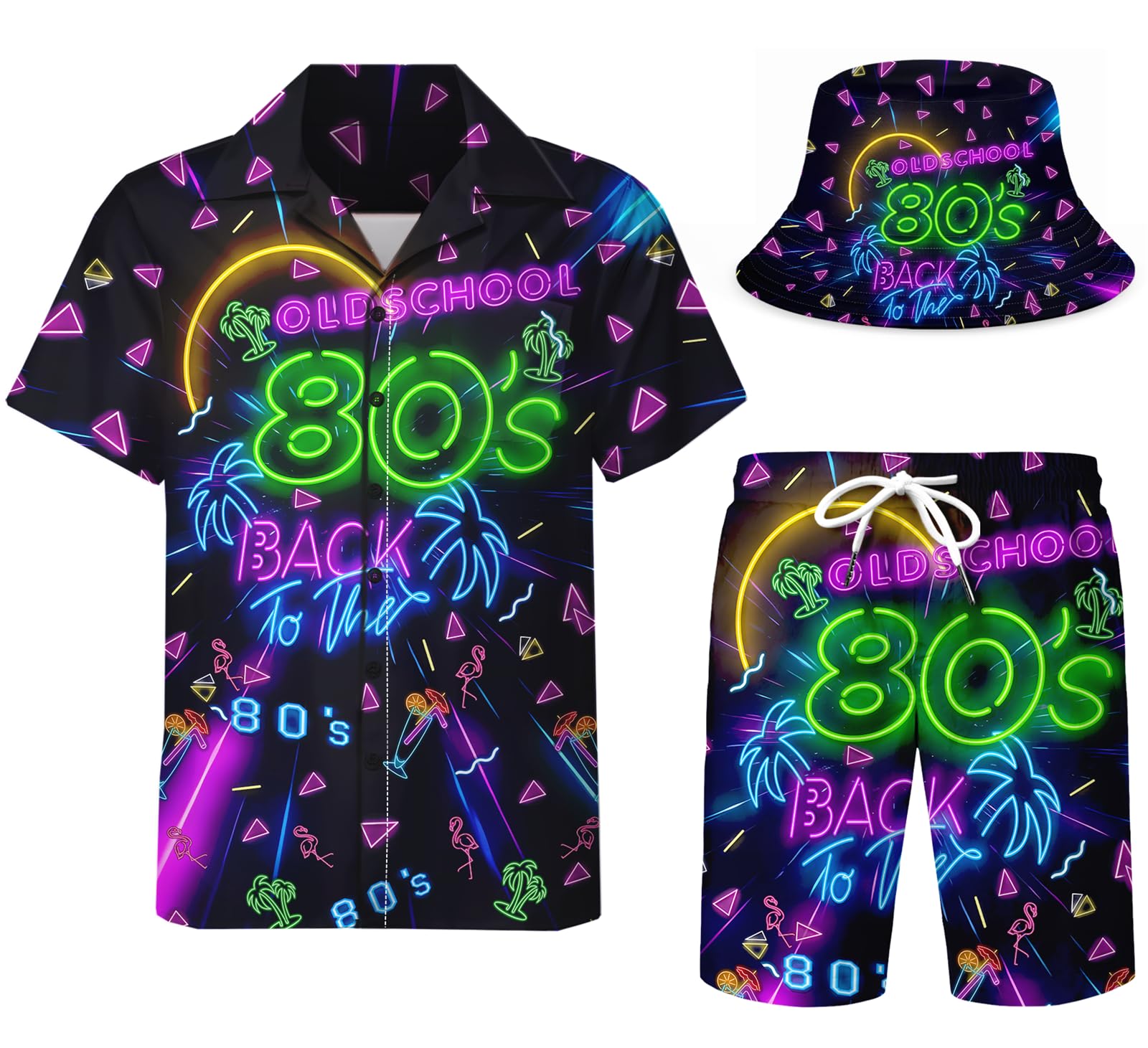 Nosirhoc Men's 2 Piece Tracksuit funny hawaiian shirts for men Button Down Shirt Shorts rave Outfits With Bucket Hats