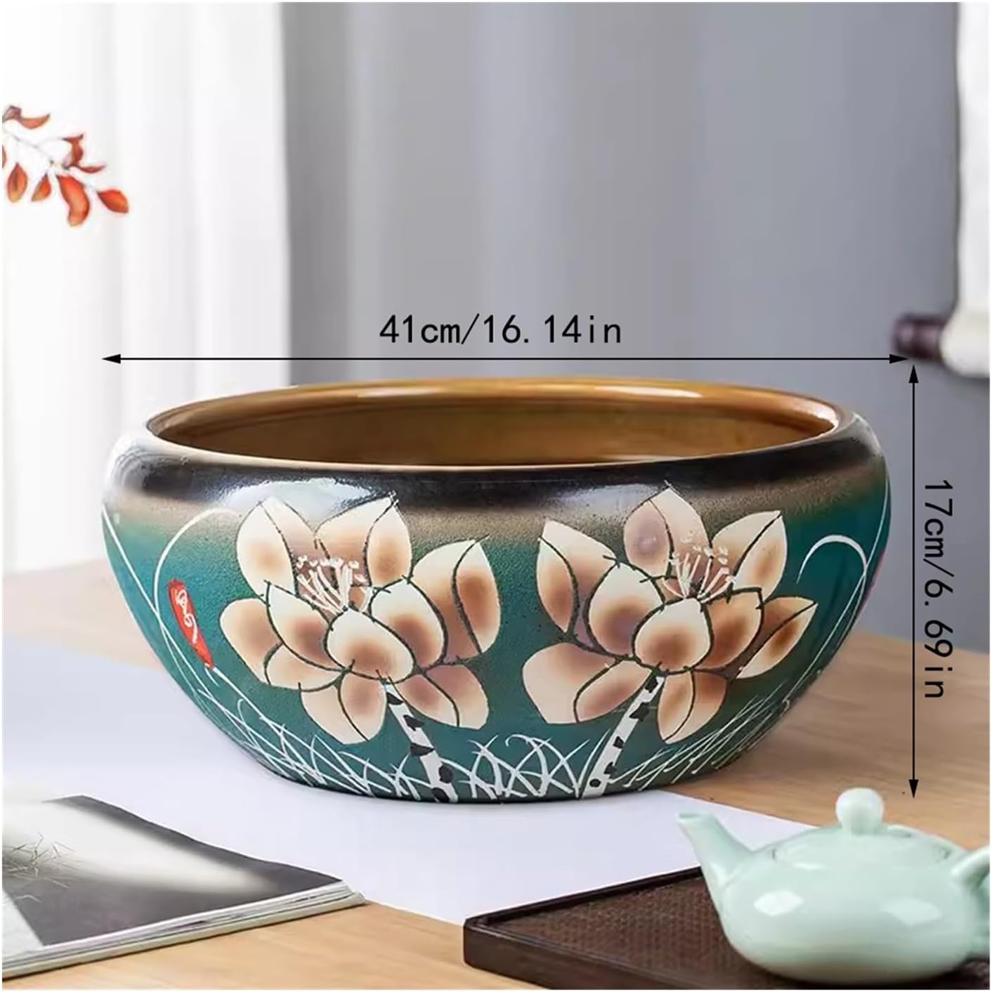 Fish Bowls Hydroponic Plant Container Handmade Ceramic Fish Tank Desktop Living Room Decoration Bowl Water Lily Flower Pot Hydroponic Container Turtle Tank Aquarium Entry Fish Tank ( Size : 41cm )