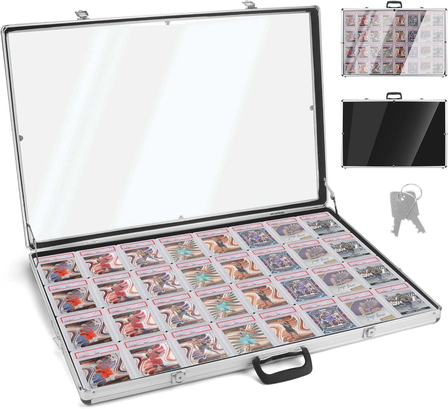 Large Aluminum Card Display Case - Portable Trading Graded Sports Card Show case with Lock, Trade Show Display for TCG/Jewelry Collection, 34"x22"