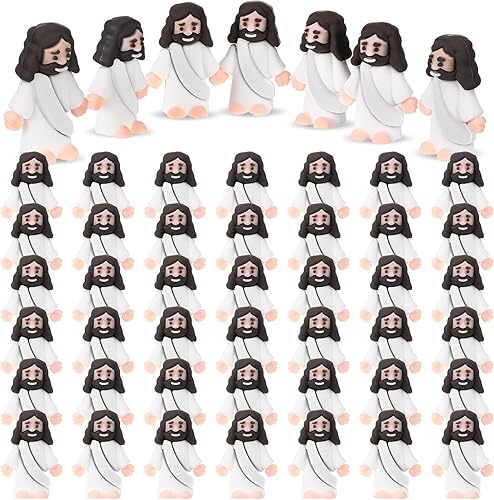 Sumind 50 piezas de juguetes de Jesús, diseño original, mini figura de goma de pequeño Jesús para esconderse y buscar recuerdos de fiesta religiosa,