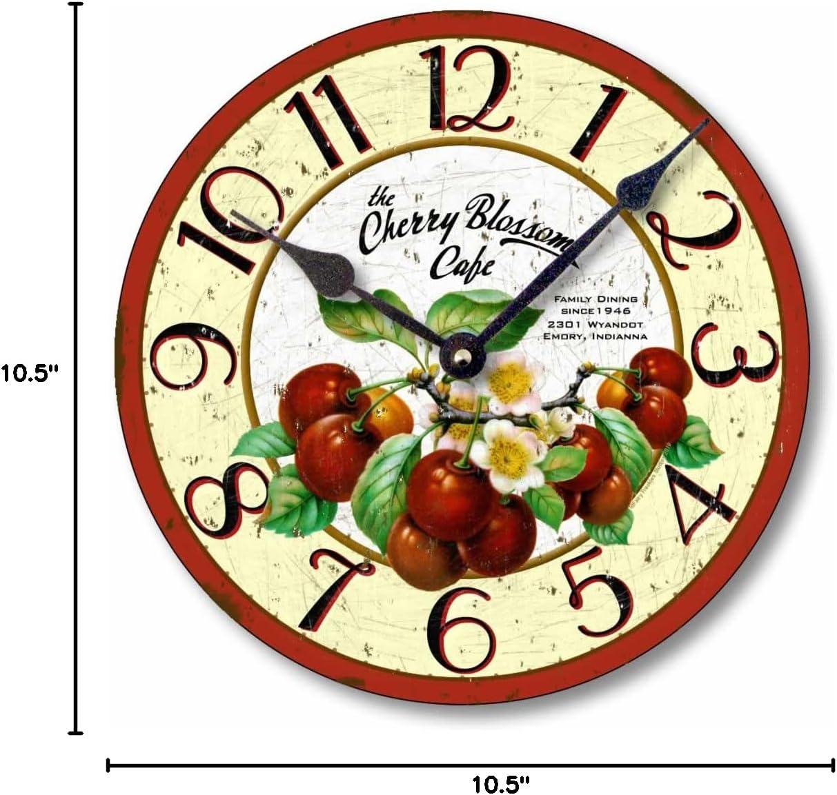 Item C2019 Vintage Style 10.5 Inch Retro Cherries Clock