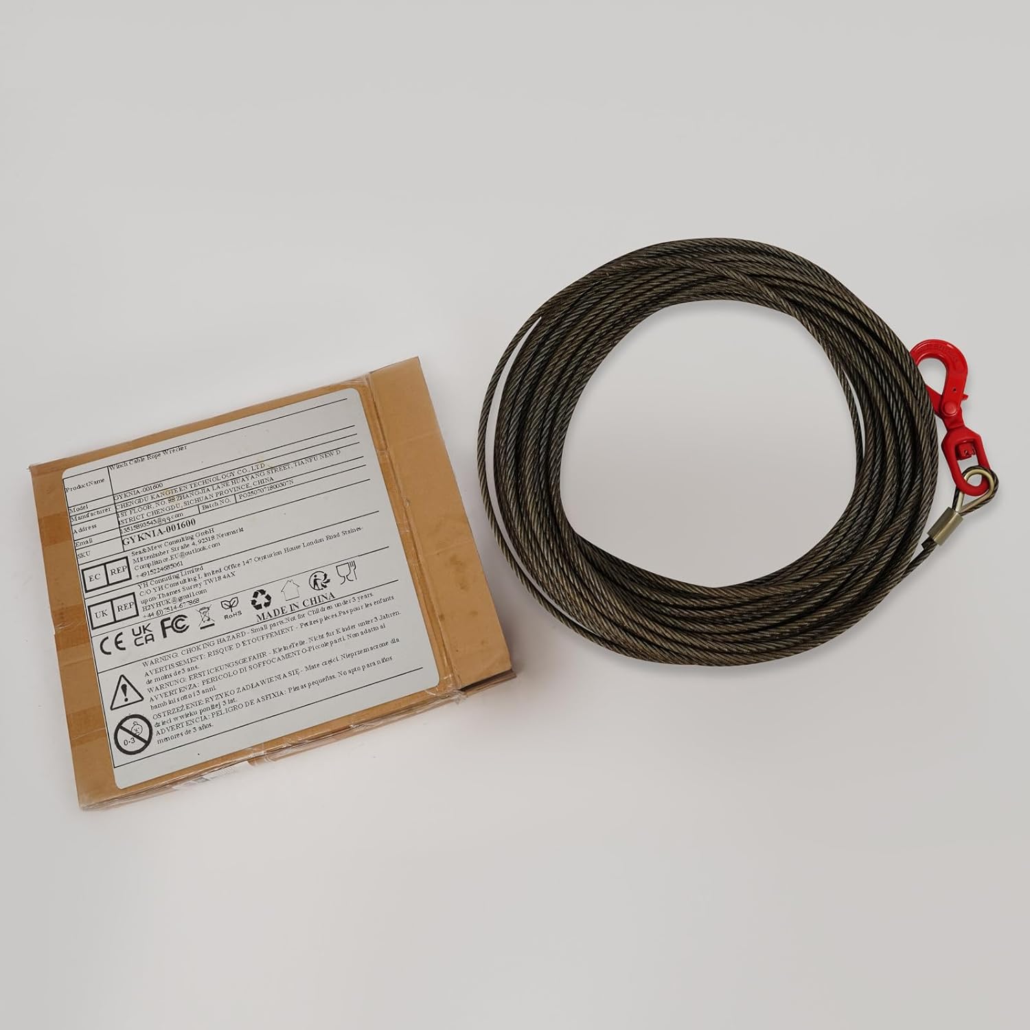 Steel Winch Cable 3/8" Rope Heavy Duty Wire Rope with Swivel Self-Locking Hook 4T, Breaking Strength 5.7T, 150FT Length Steel Towing Winch Cable for Crane Tow Truck