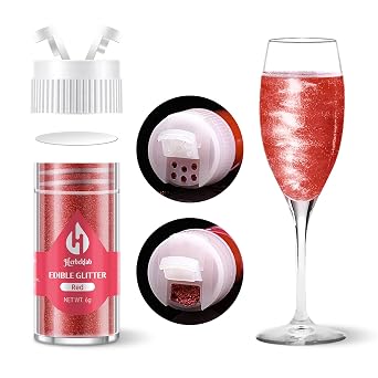 Red Edible Glitter 6g Luster Dust Drink Glitter, Food Grade Shimmer Powder for Cocktails, Cakes, Beverages, Chocolate & Candy