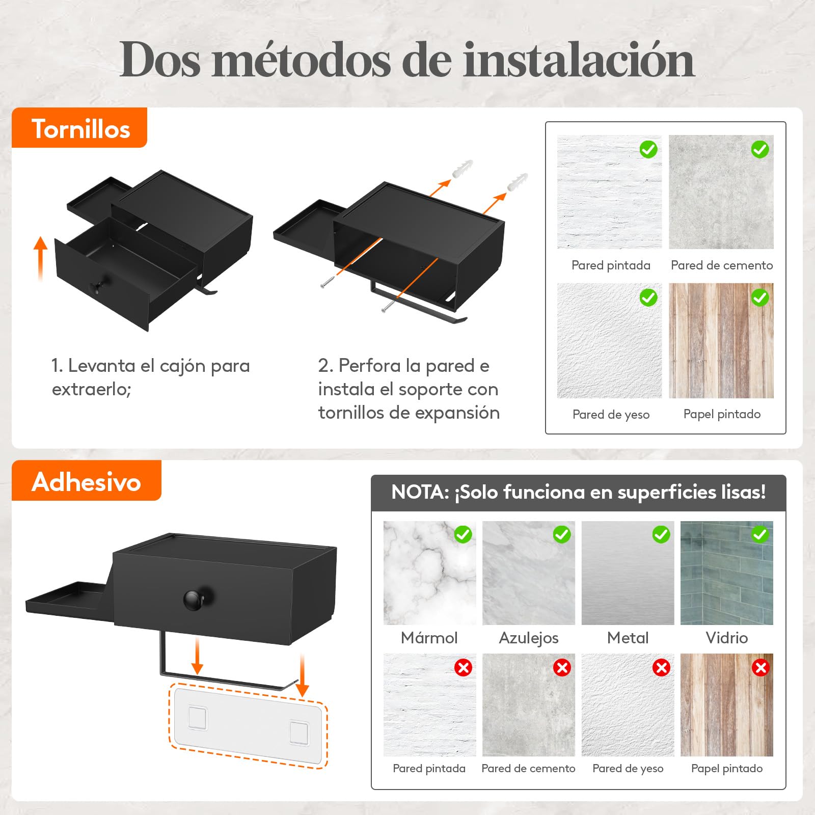 Lifewit Plástico Portarrollos con Estante y Cajón de Pared Atornillado o Adhesivo, Caja Dispensadora de Toallitas Húmedas para Baño, Resistente al Polvo y Apta para el Inodoro, Negro, 1 Paquete