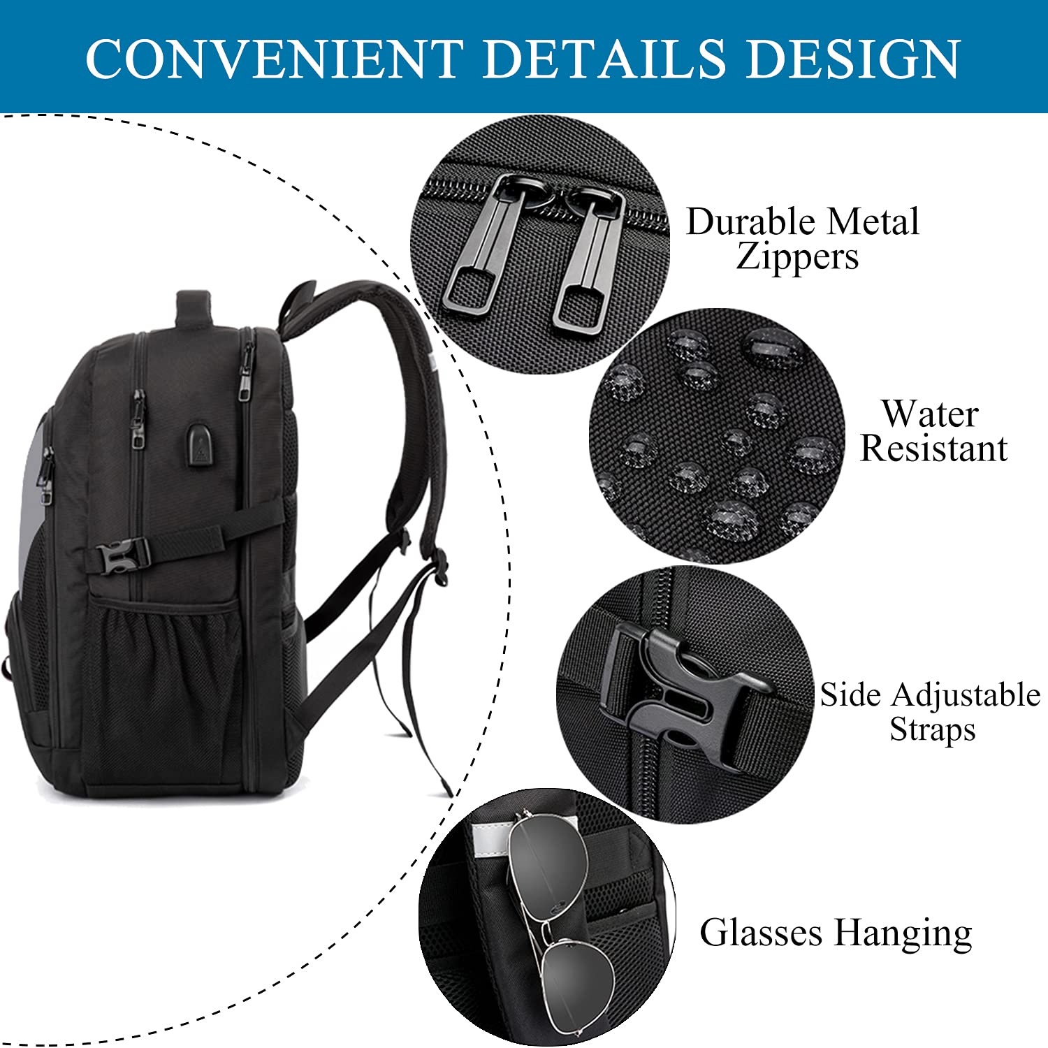 Zaino Uomo 17 Pollici Grande 50L Impermeabile Zaino Porta PC Lavoro Antifurto Zaino Laptop Computer Notebook Borse Zaini per PC Portatili con Caricatore USB per Viaggio Ufficio Scuola Regalo - Grigio
