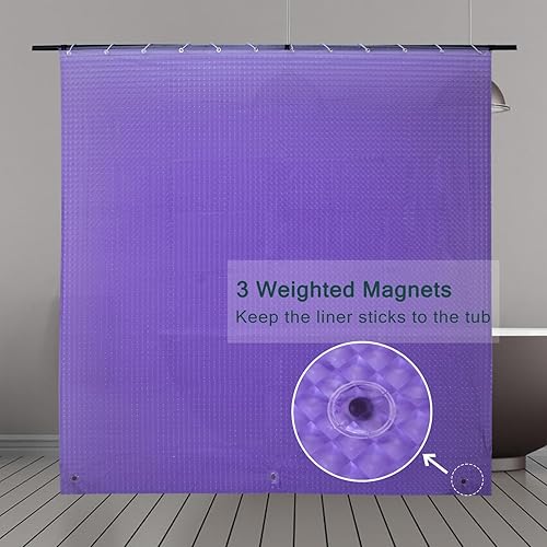 Miniatura 3 de Forro de cortina de ducha de EVA morado, forro de ducha de plástico 3D 5G con 12 ojales de metal inoxidables e imanes pesados, resistente al agua