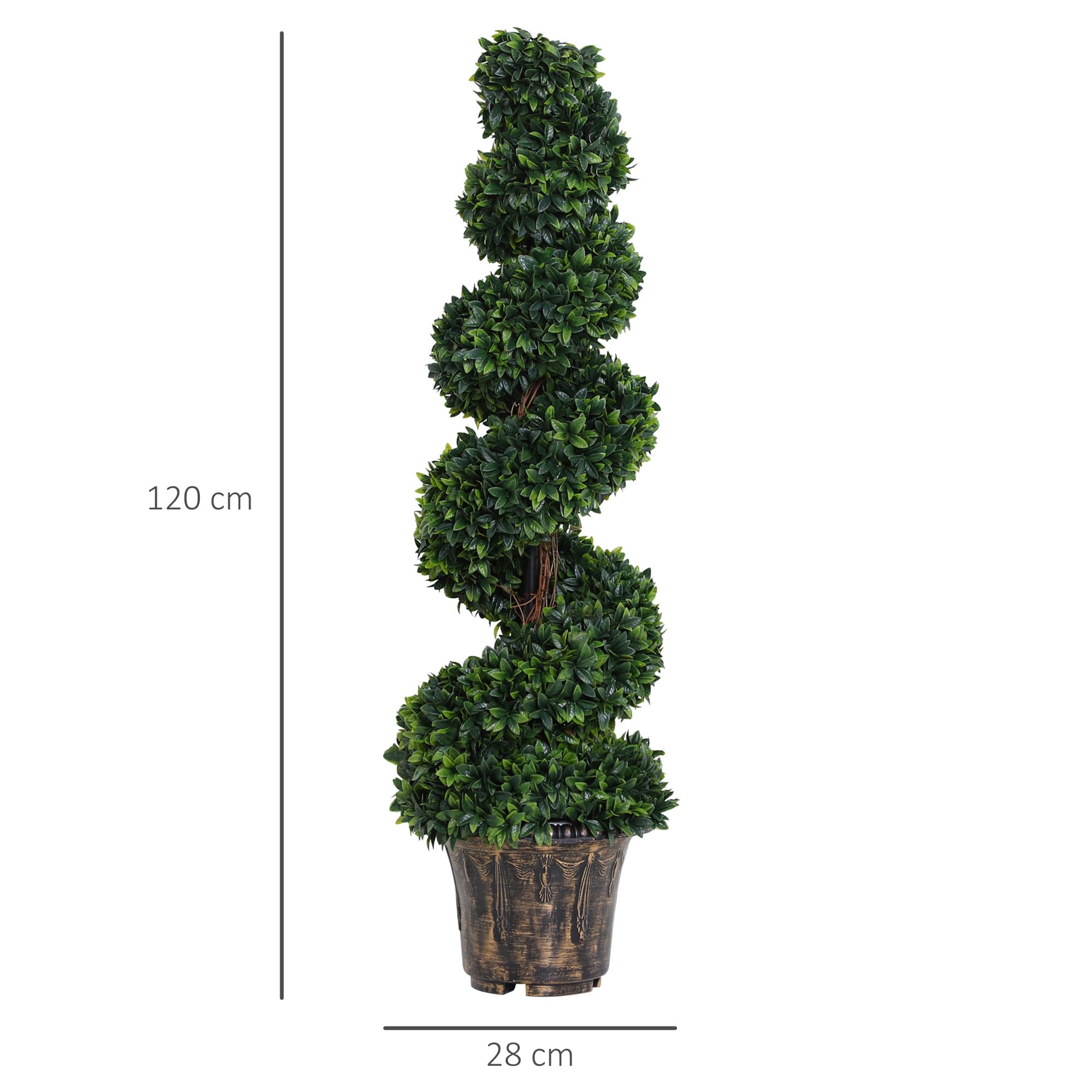Outsunny Set 2 Piante Finte da Interno di Bosso a Spirale 120cm Verde | Piante Artificiali per Interno ed Esterni, Vaso Incluso, Pianta Finta per Decorazione Casa, Ufficio, Soggiorno, Giardino