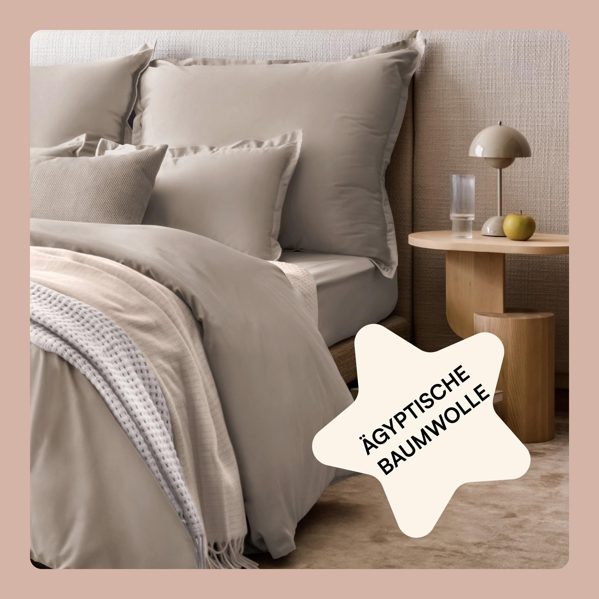 Amqua ägyptische Baumwolle Bettwäsche 200x200 Mako Satin Taupe | Bettdeckenbezug 200x200 inkl. 2er Kissenbezug 40x80