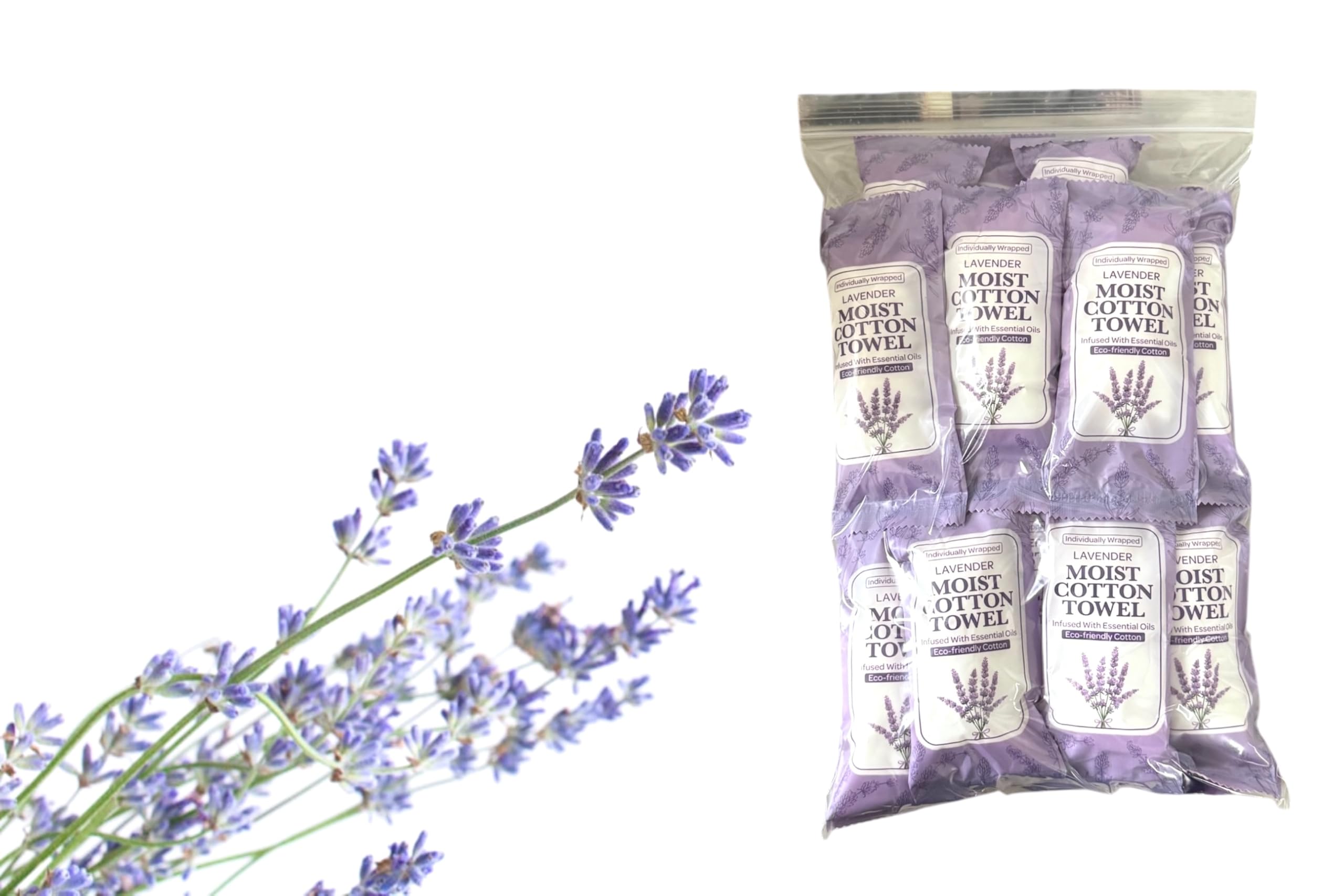 Falcon Advanced Products White Towel 8X8 Moist Cotton Towel Individually Wrapped Lavender (25-Pack)