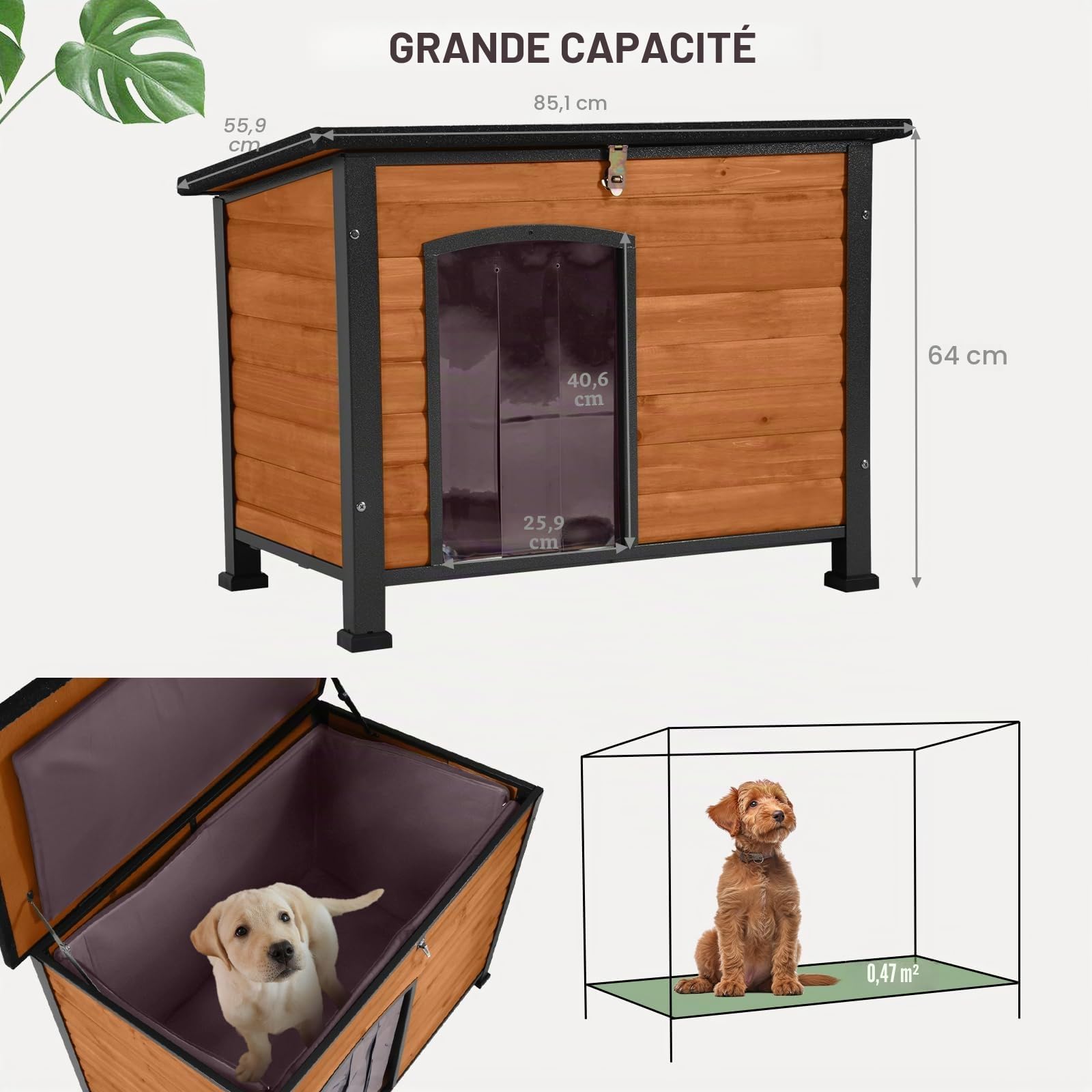 Seiyierr Niche pour chien avec doublure isolée, Niche pour chien résistante aux intempéries pour l'intérieur et l'extérieur, adaptée aux petits, moyens et grands chiens avec cadre en fer tout rond