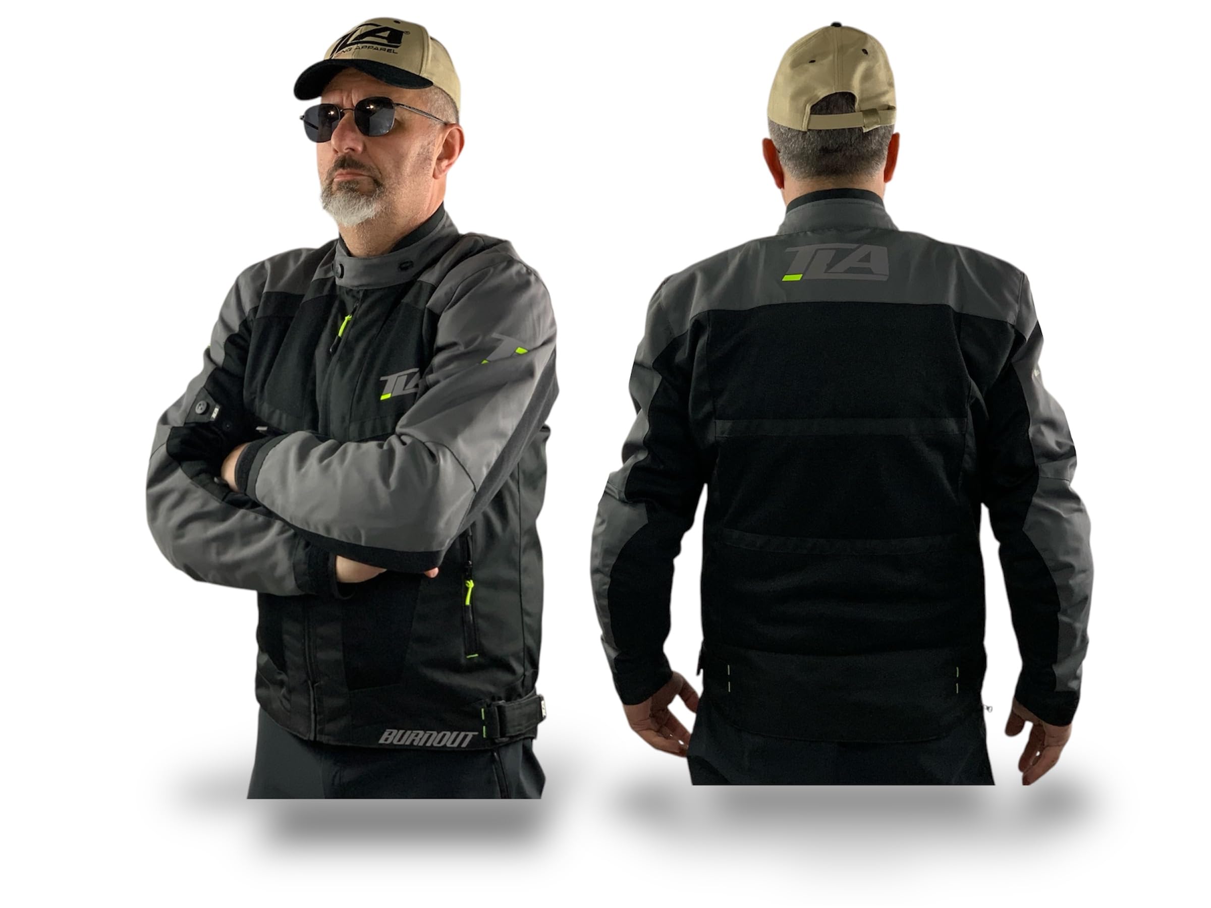 TLA BURNOUT Blouson moto homologué CE classe A, membrane imperméable amovible. Tailles jusqu'au 7XL homme et femme. Veste moto, mi-saison été, printemps, automne, protection, respirante
